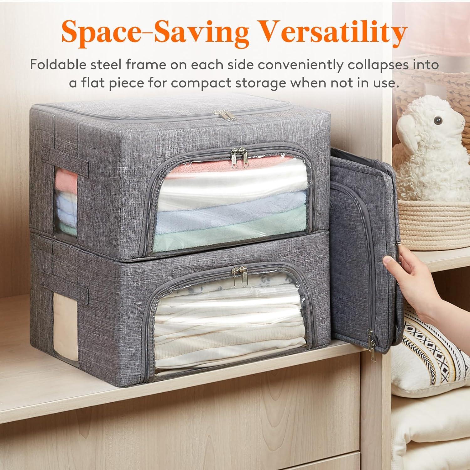 image:imageLifewit Clothes Storage Bins with Metal Frame Stackable Storage Box Foldable Clothing Storage Bins with Lids 40L Storage Bags Fabric Box Organizer with Clear Window Zippers Sturdy Handles 4 Pack4