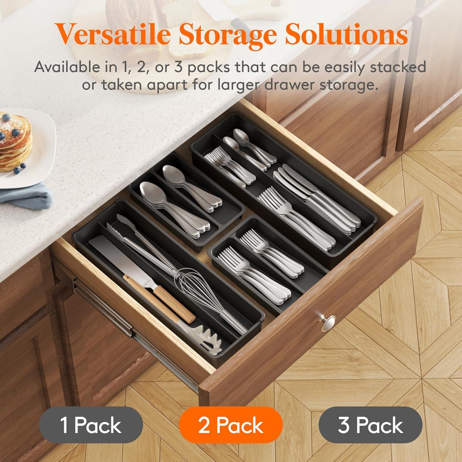 image:imageLifewit Compact Silverware Organizer for Kitchen Drawer Narrow Flatware Tray Holder Plastic Cutlery Spoons Forks and Knives Storage WhiteampGray 1 PackBlack