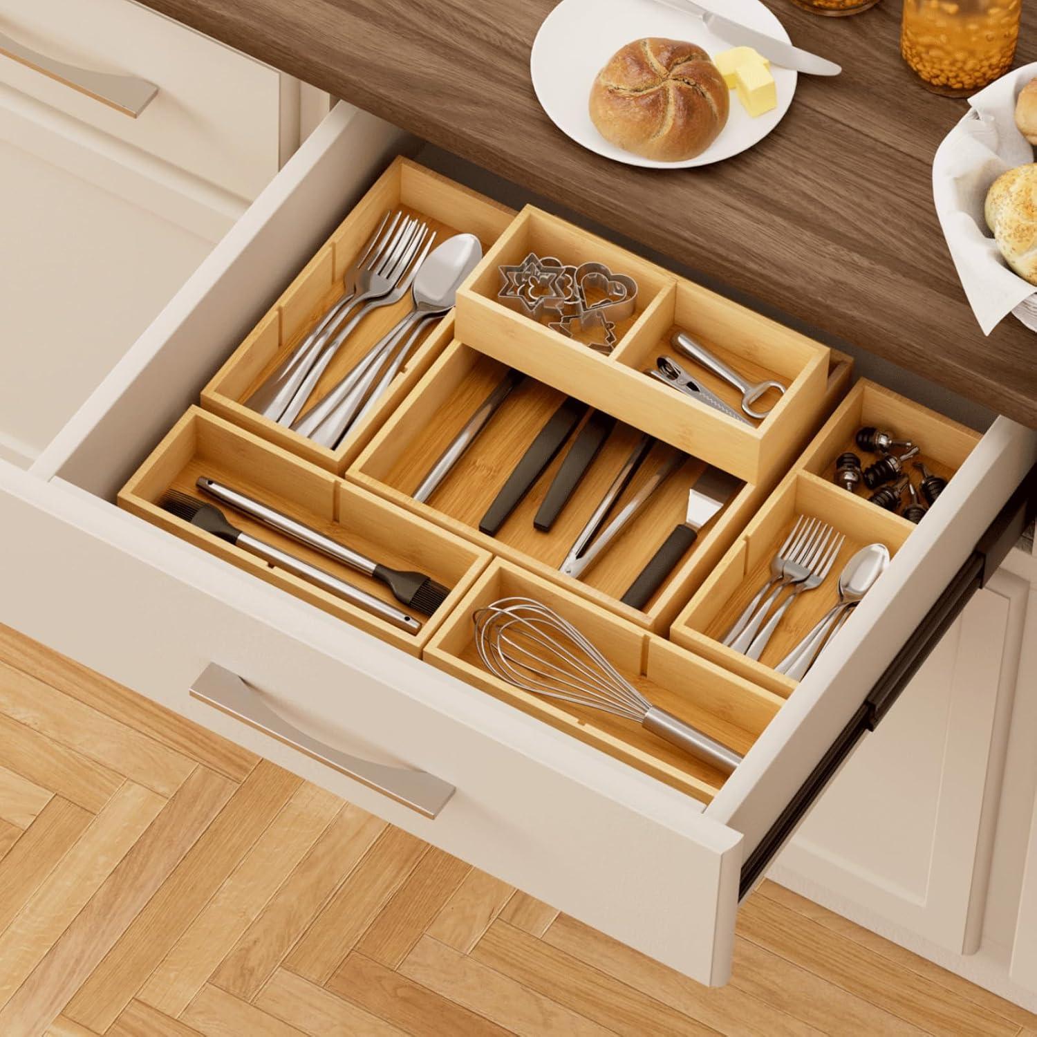 image:imageLifewit Drawer Organizer 15 Pack33 Grid with 18 Inserts Wooden Adjustable Desk Drawer Divider Trays Storage Bins for Makeup Kitchen Utensils Vanity Accessories in OfficeBathroomBedroom10