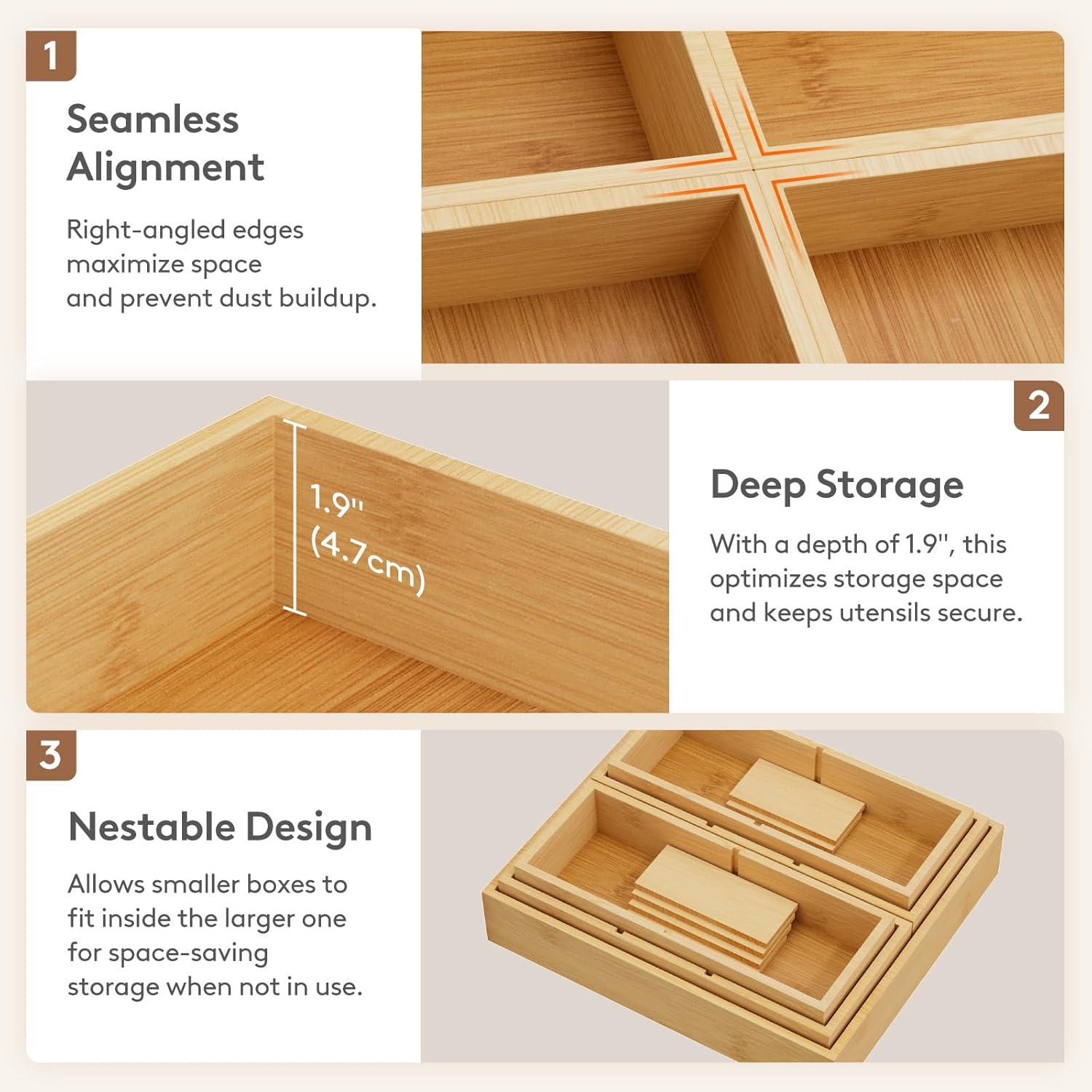 image:imageLifewit Drawer Organizer 15 Pack33 Grid with 18 Inserts Wooden Adjustable Desk Drawer Divider Trays Storage Bins for Makeup Kitchen Utensils Vanity Accessories in OfficeBathroomBedroom15