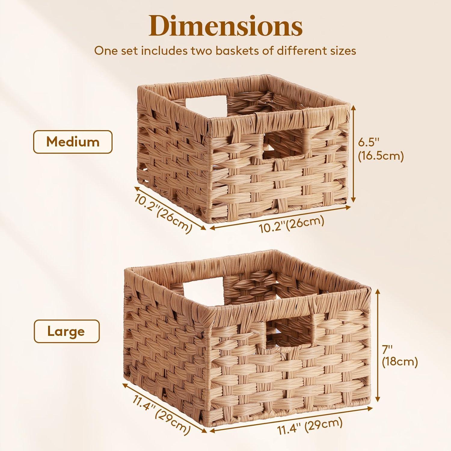 image:imageLifewit Handwoven PP Wicker Storage Basket Waterproof Imitation Rattan Basket with Builtin Handles Rectangle Baskets for Organizing Shelves Pantry Burlywood 2Pack LargeMediumBurlywood