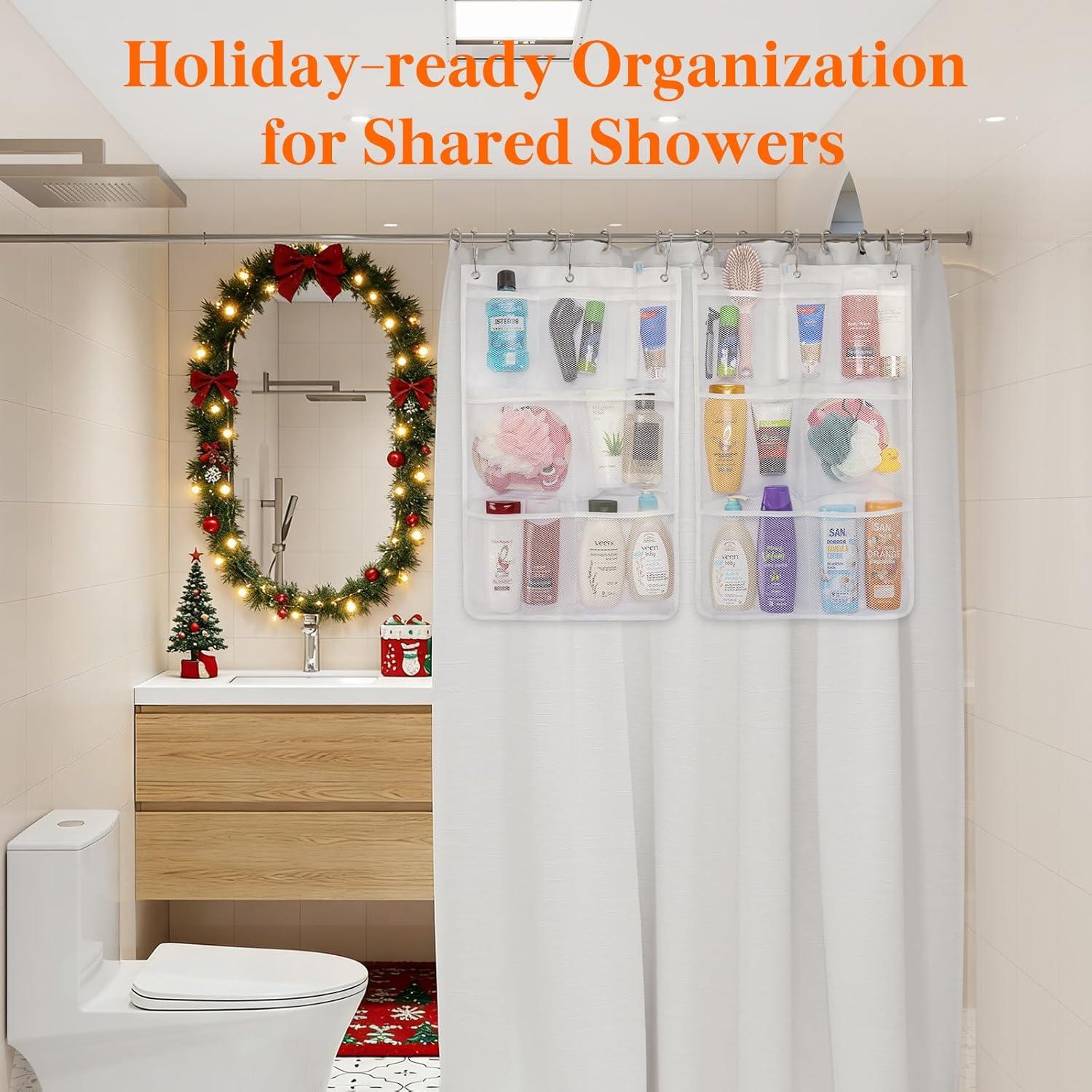 image:imageLifewit Mesh Shower Caddy 7 Pockets Hanging Shower Organizer with Quick Drying Mesh Portable Space Saving Bathroom Organizer to Hold Soap Shampoo and Cruise Ship Essentials White 2 Pack1