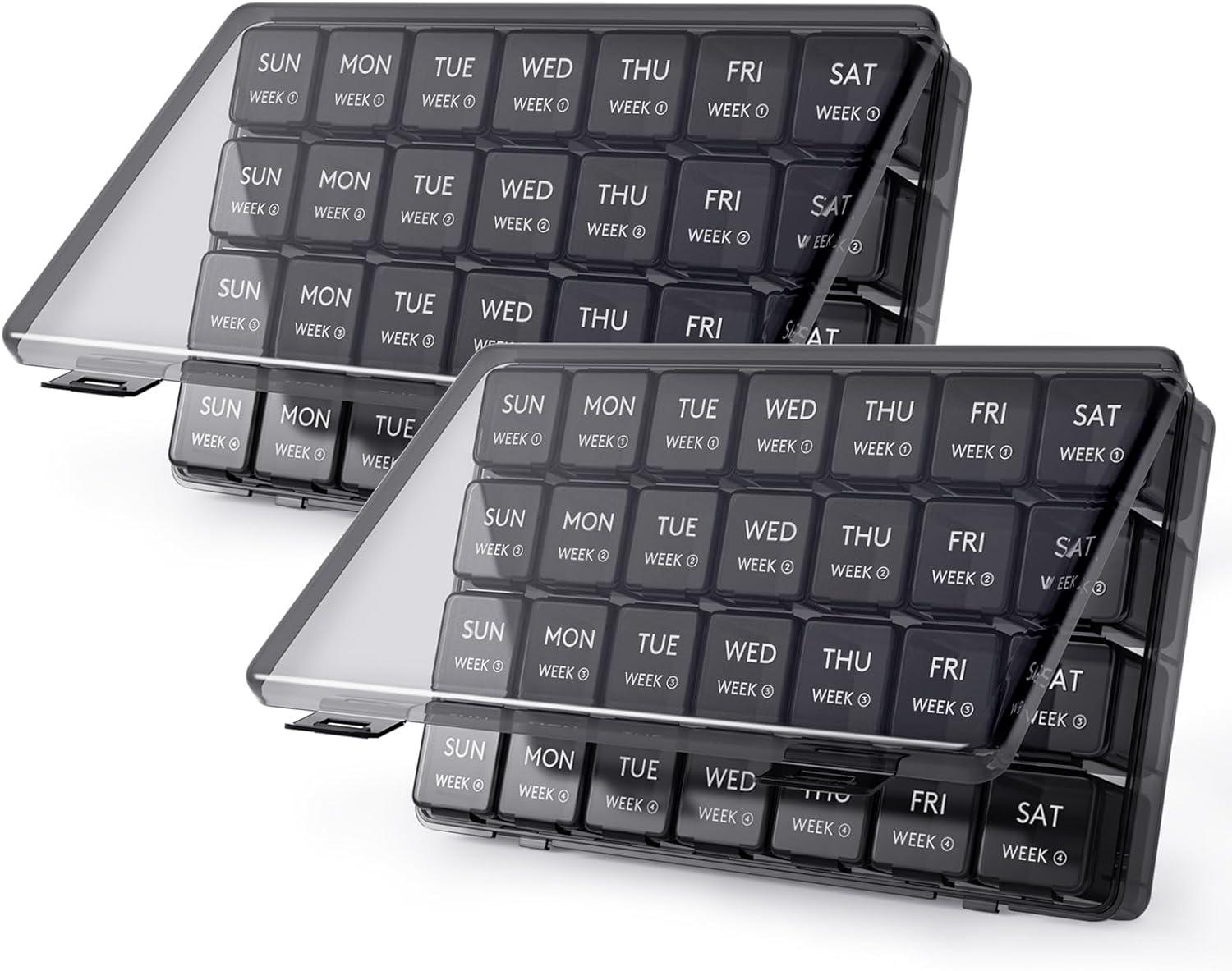 image:imageLifewit Monthly Pill Organizer 28 Day Pill Box 4 Weeks One Month Vitamin Cases Large Compartments Medicine Organizer for Fish Oils Supplements 28 Grids BlackBlack
