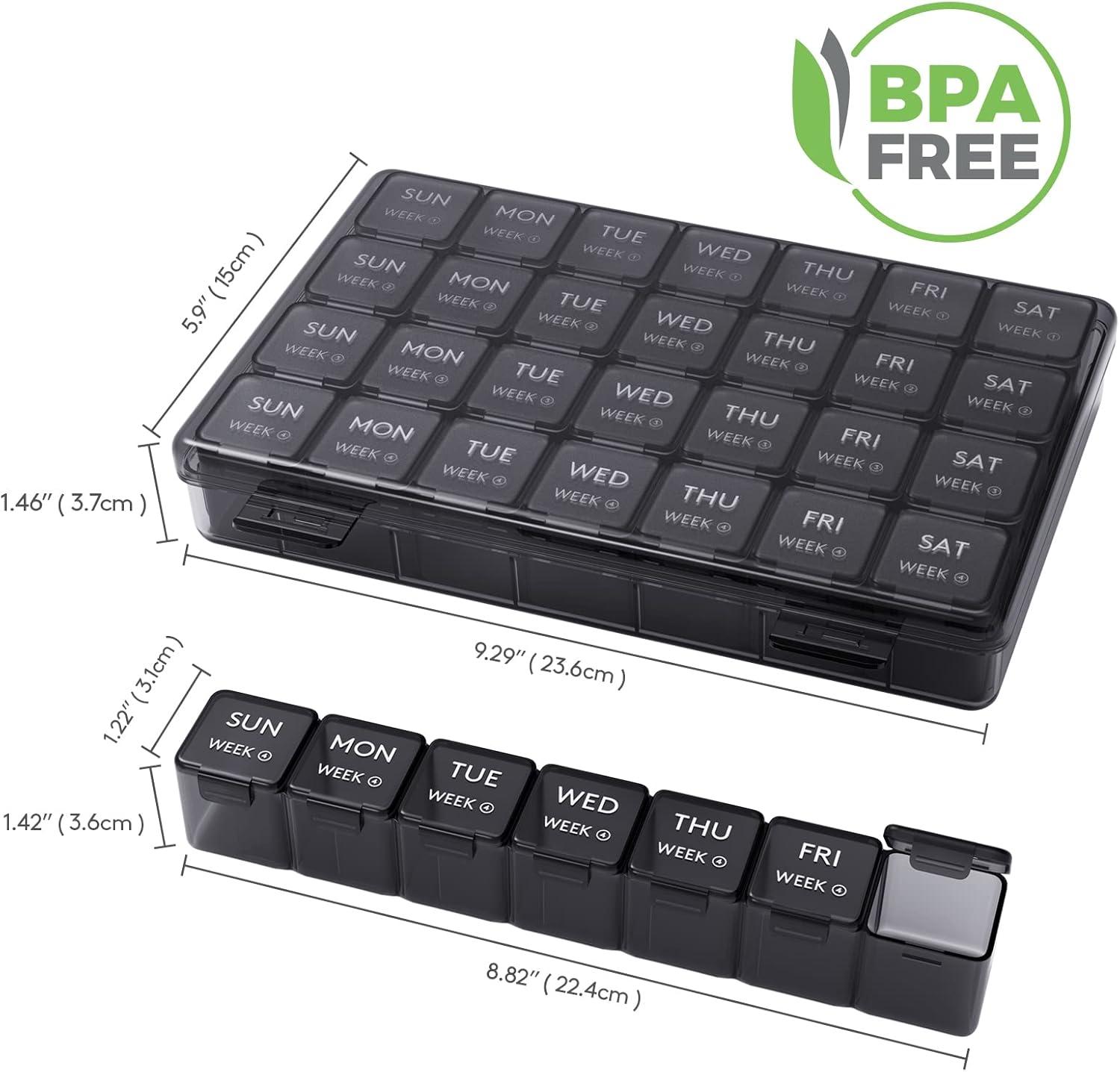 image:imageLifewit Monthly Pill Organizer 28 Day Pill Box 4 Weeks One Month Vitamin Cases Large Compartments Medicine Organizer for Fish Oils Supplements 28 Grids BlackBlack