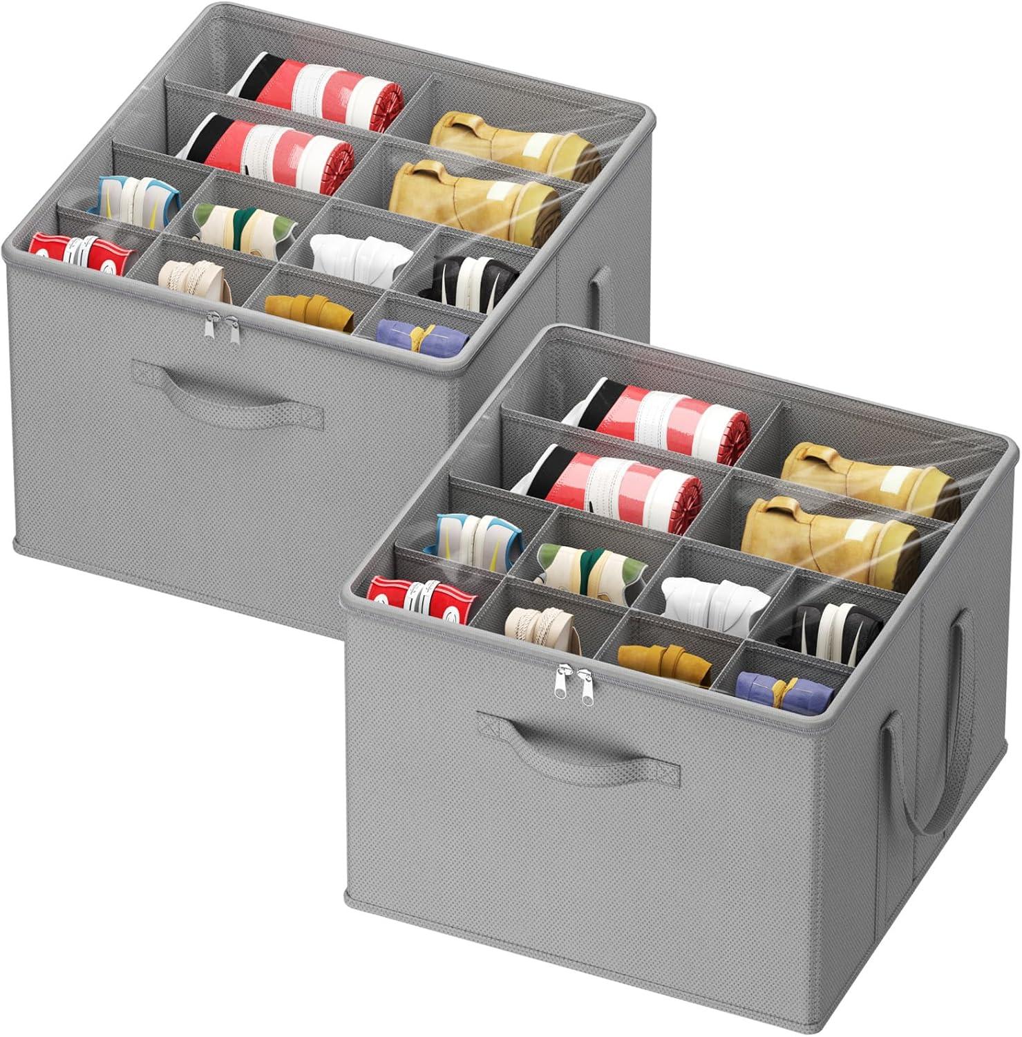 image:imageLifewit Shoe Storage Organizer for Closet Fabric Large Shoe Box Storage Containers with Clear Cover Foldable Bins for Boots Heels Sneakers Fits 2432 Pairs Each 1216 Pairs 2 Pack GrayLight Gray