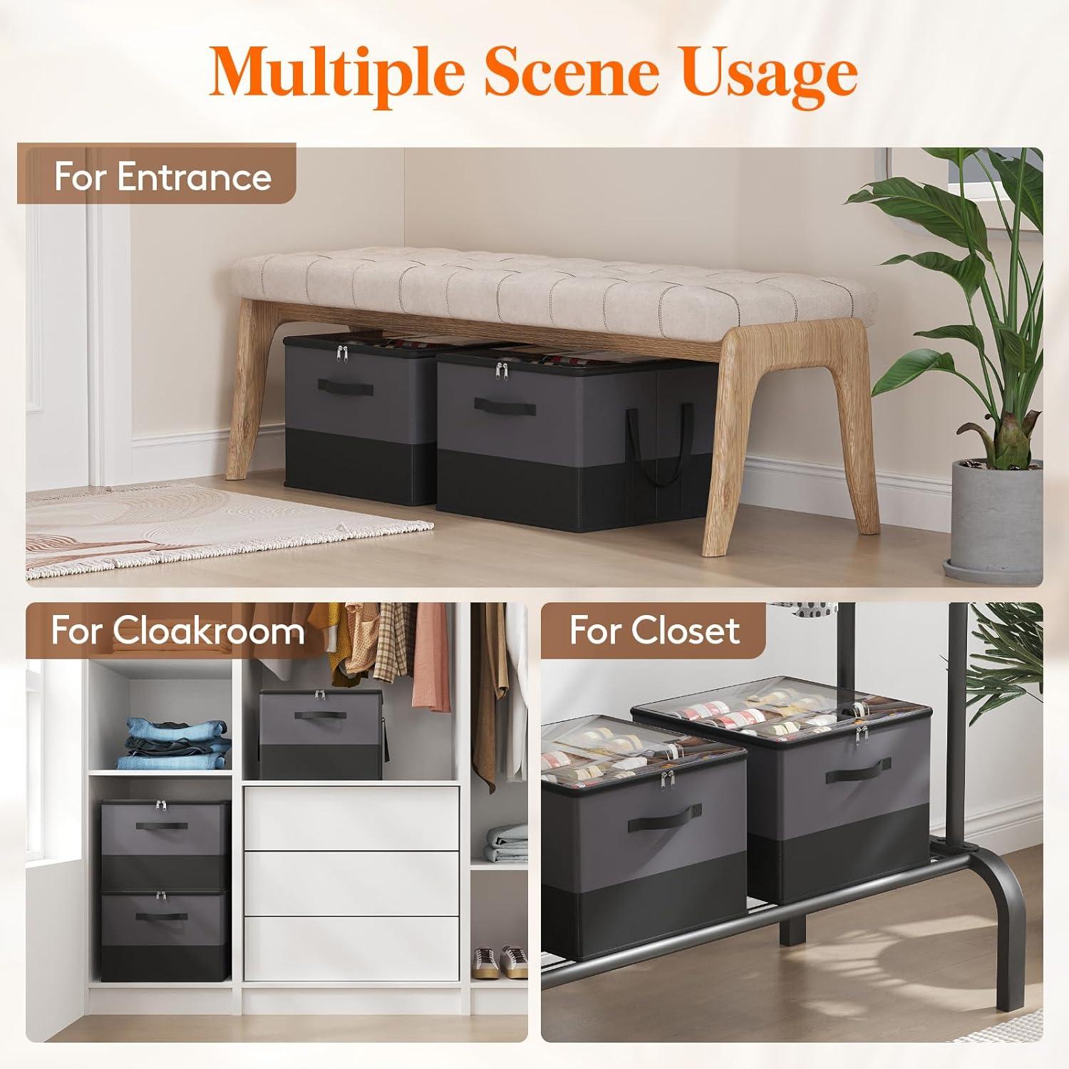 image:imageLifewit Shoe Storage Organizer for Closet Fabric Large Shoe Box Storage Containers with Clear Cover Foldable Bins for Boots Heels Sneakers Fits 2432 Pairs Each 1216 Pairs 2 Pack GrayGray and Black