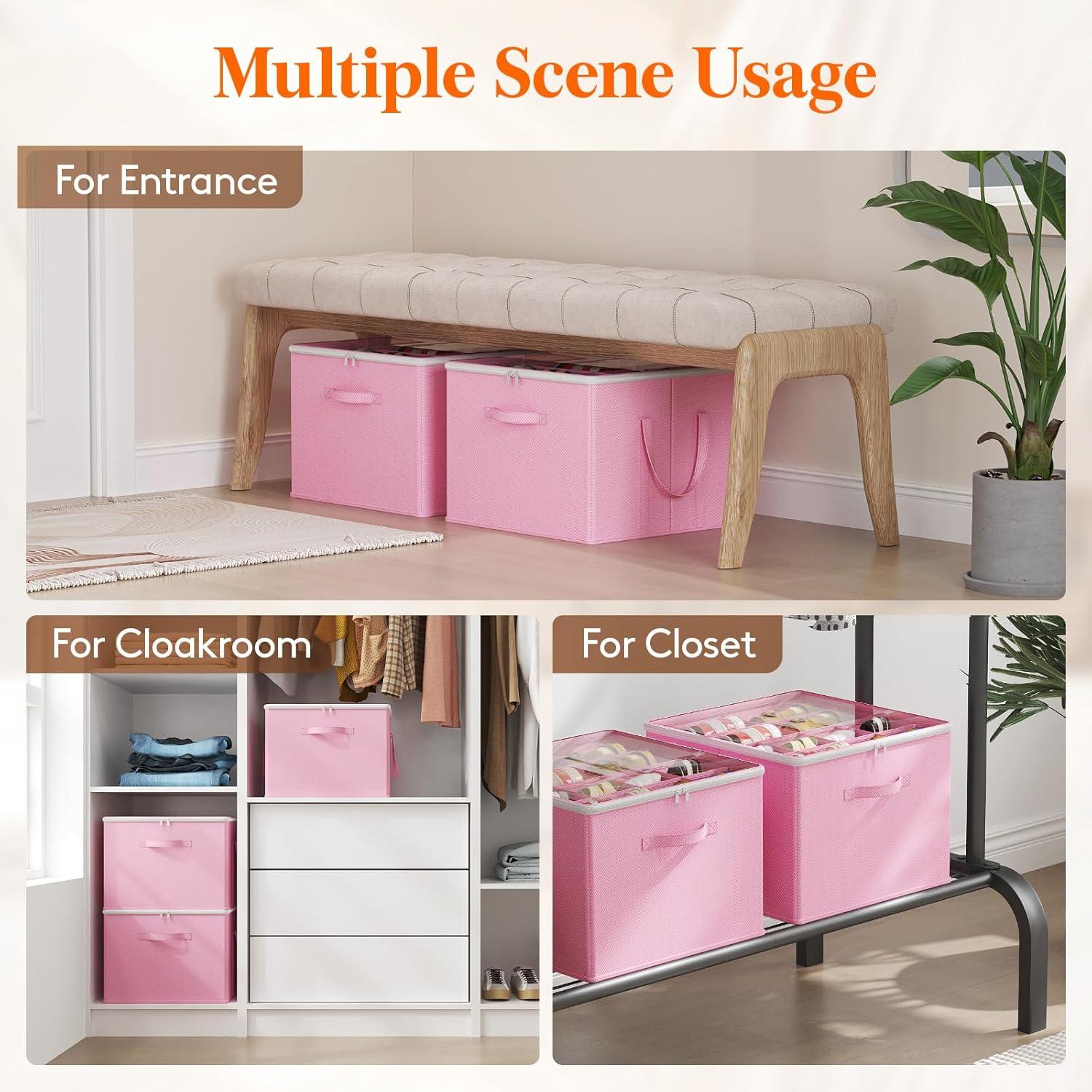 image:imageLifewit Shoe Storage Organizer for Closet Fabric Large Shoe Box Storage Containers with Clear Cover Foldable Bins for Boots Heels Sneakers Fits 2432 Pairs Each 1216 Pairs 2 Pack GrayPink