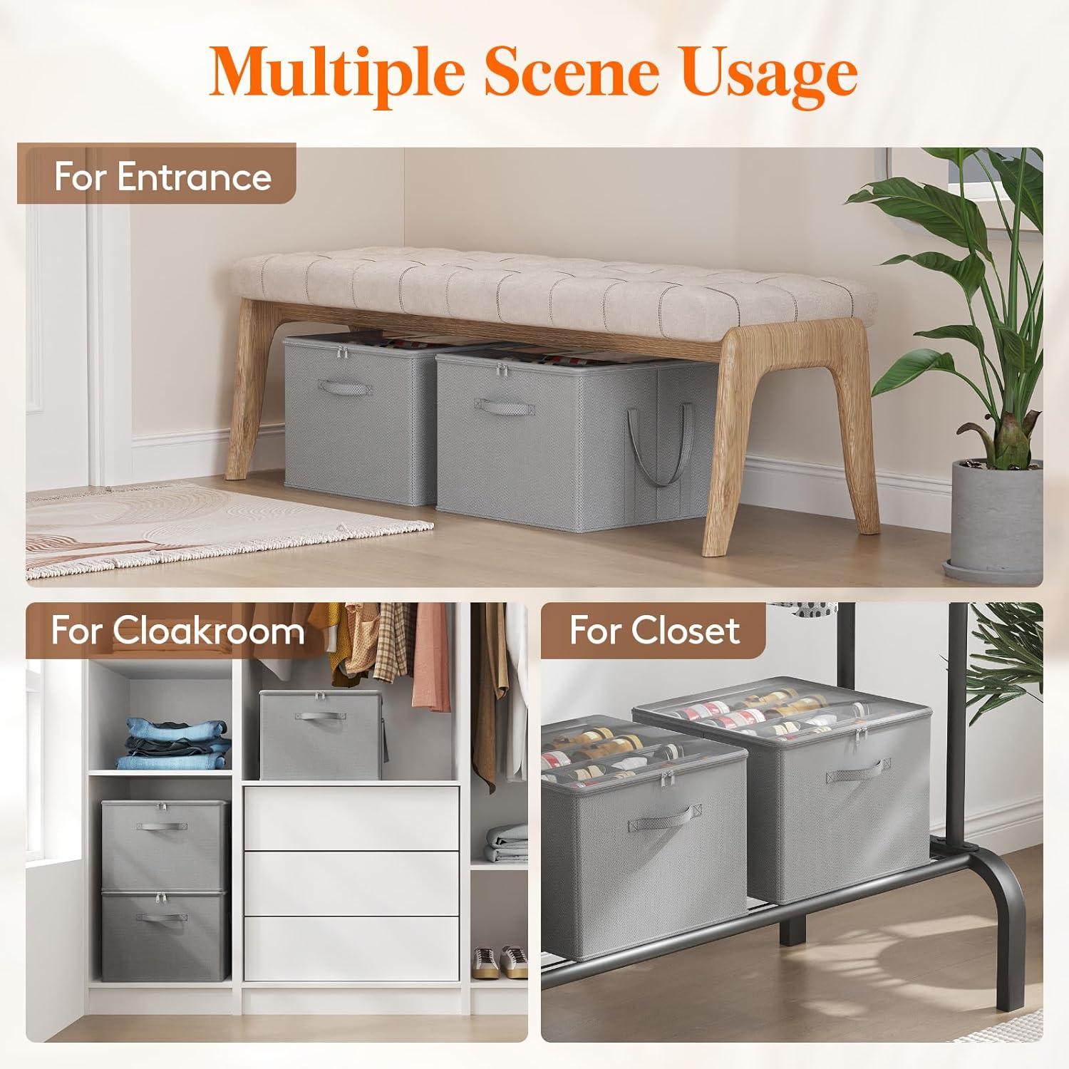 image:imageLifewit Shoe Storage Organizer for Closet Fabric Large Shoe Box Storage Containers with Clear Cover Foldable Bins for Boots Heels Sneakers Fits 2432 Pairs Each 1216 Pairs 2 Pack GrayLight Gray