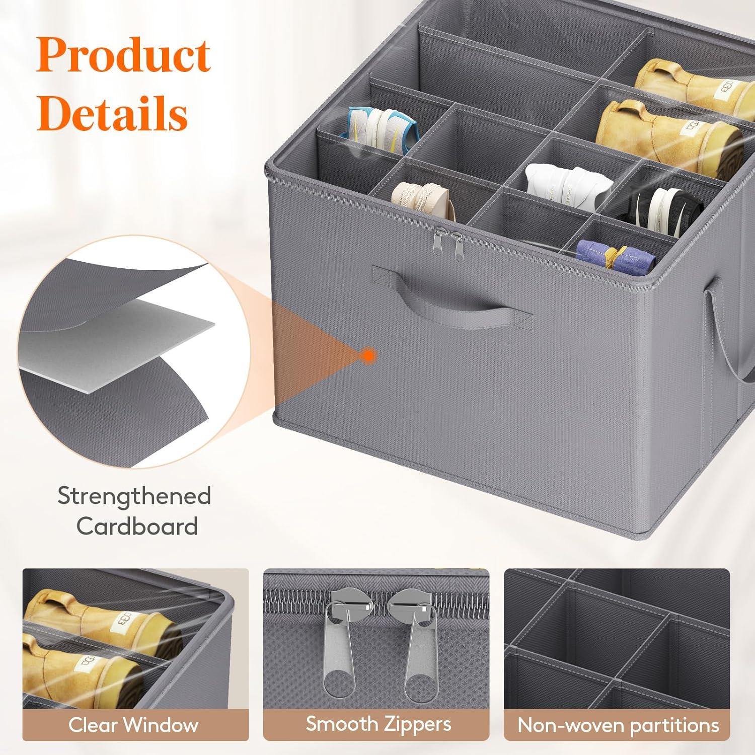 image:imageLifewit Shoe Storage Organizer for Closet Fabric Large Shoe Box Storage Containers with Clear Cover Foldable Bins for Boots Heels Sneakers Fits 2432 Pairs Each 1216 Pairs 2 Pack GrayGray