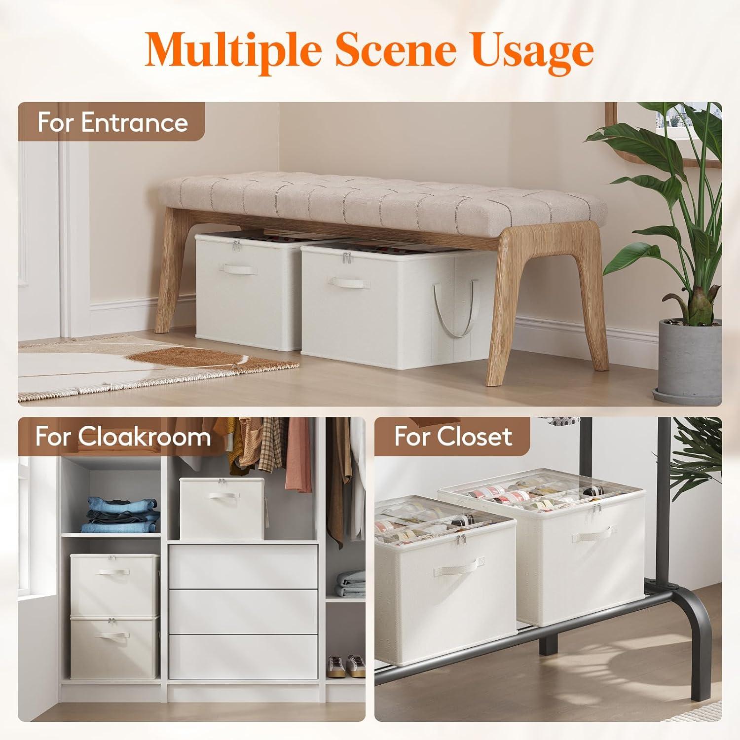 image:imageLifewit Shoe Storage Organizer for Closet Fabric Large Shoe Box Storage Containers with Clear Cover Foldable Bins for Boots Heels Sneakers Fits 2432 Pairs Each 1216 Pairs 2 Pack GrayWhite