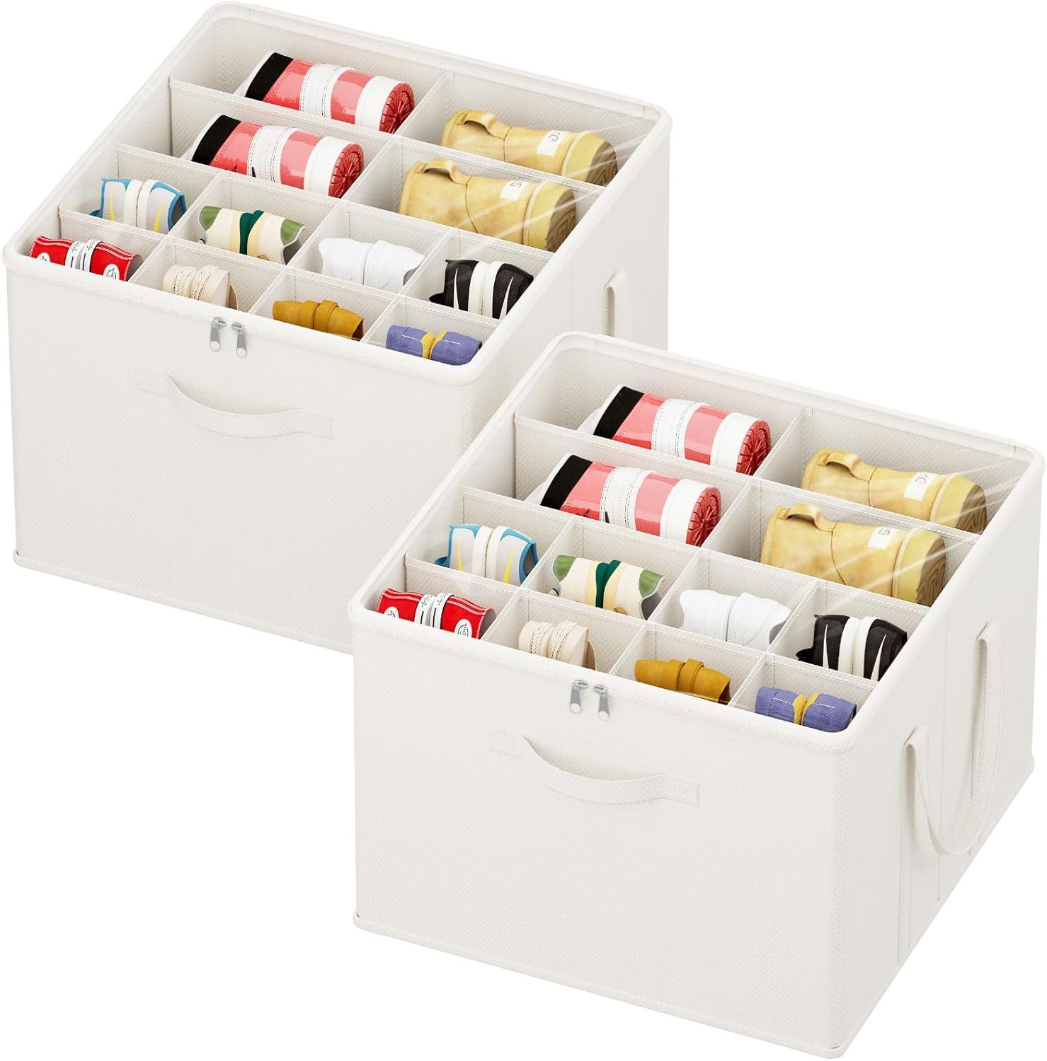 image:imageLifewit Shoe Storage Organizer for Closet Fabric Large Shoe Box Storage Containers with Clear Cover Foldable Bins for Boots Heels Sneakers Fits 2432 Pairs Each 1216 Pairs 2 Pack GrayWhite