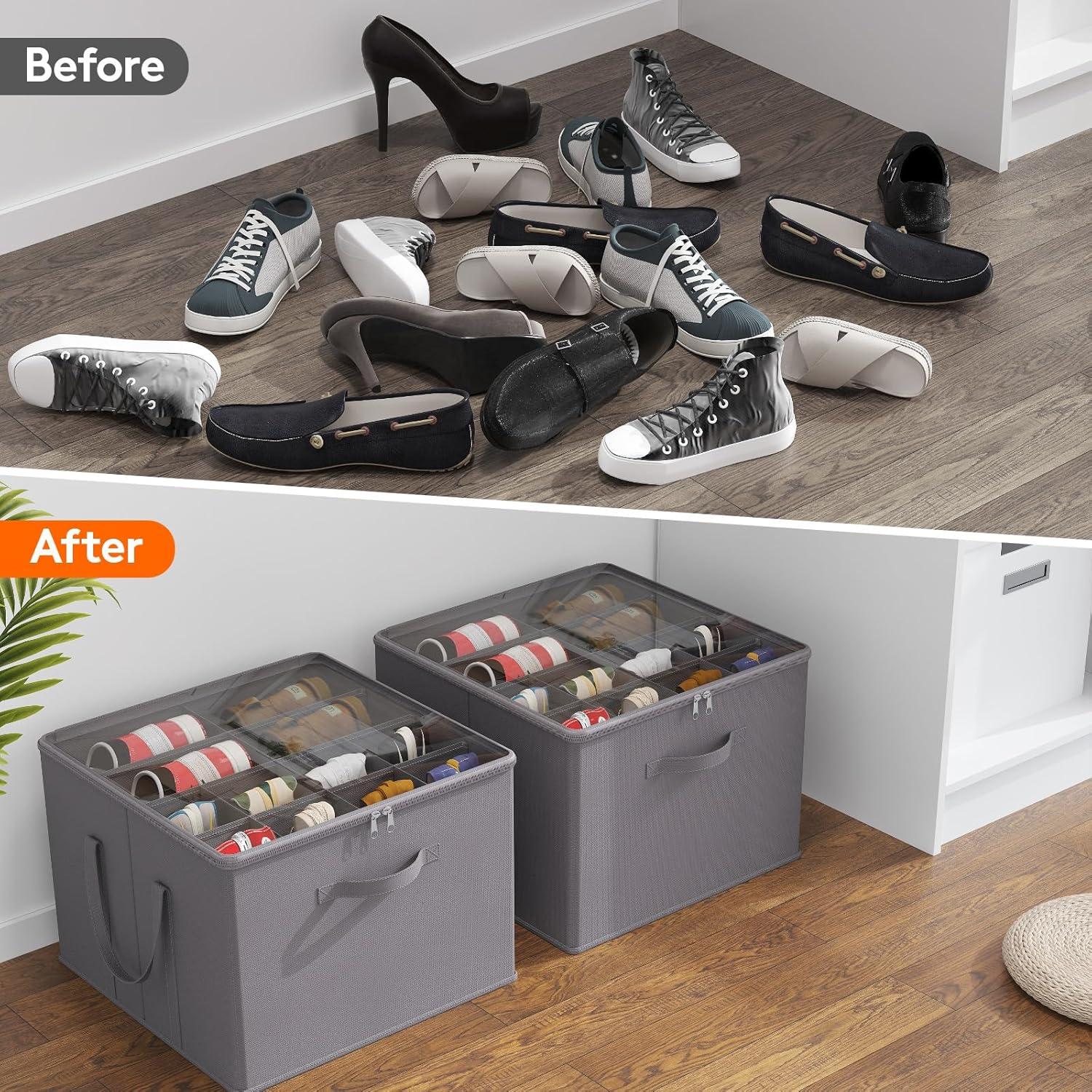 image:imageLifewit Shoe Storage Organizer for Closet Fabric Large Shoe Box Storage Containers with Clear Cover Foldable Bins for Boots Heels Sneakers Fits 2432 Pairs Each 1216 Pairs 2 Pack GrayGray