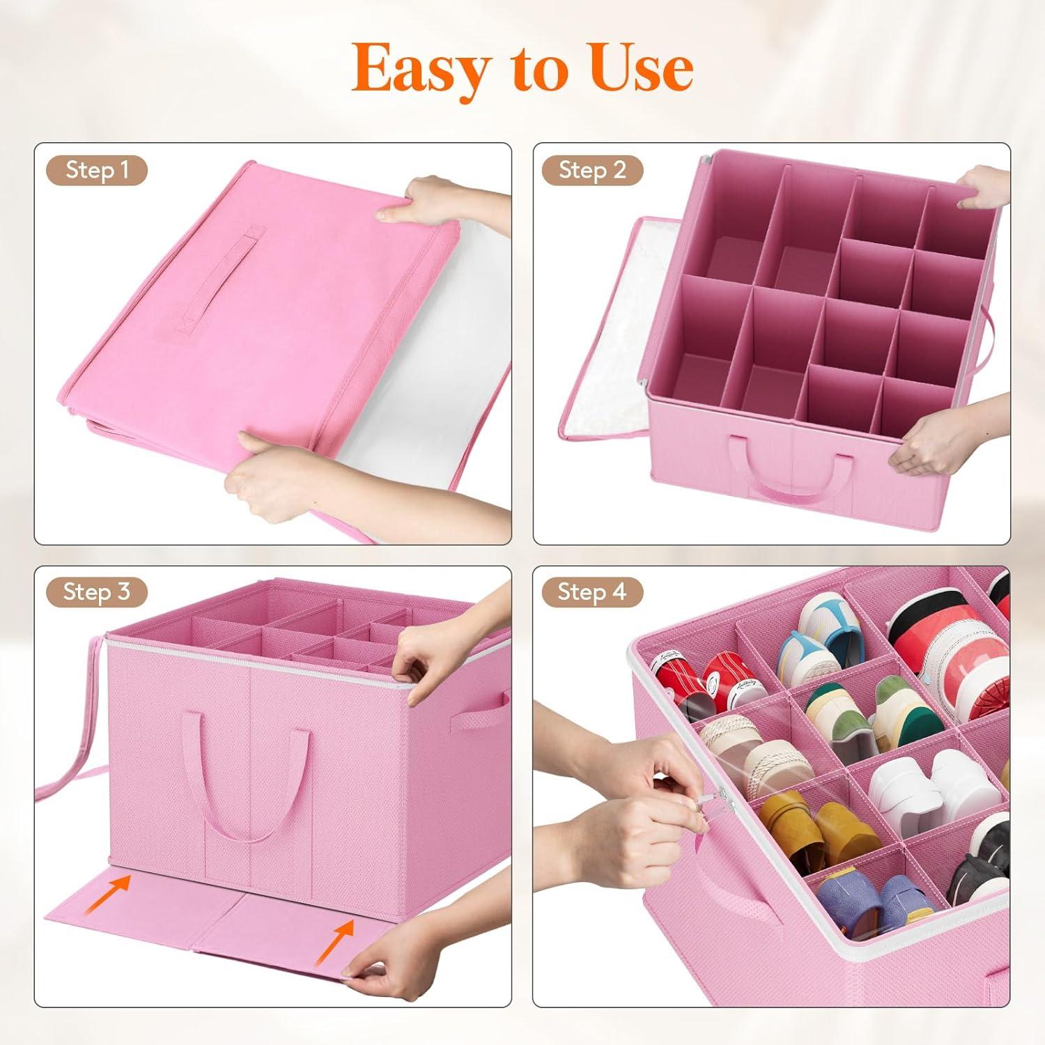 image:imageLifewit Shoe Storage Organizer for Closet Fabric Large Shoe Box Storage Containers with Clear Cover Foldable Bins for Boots Heels Sneakers Fits 2432 Pairs Each 1216 Pairs 2 Pack GrayPink