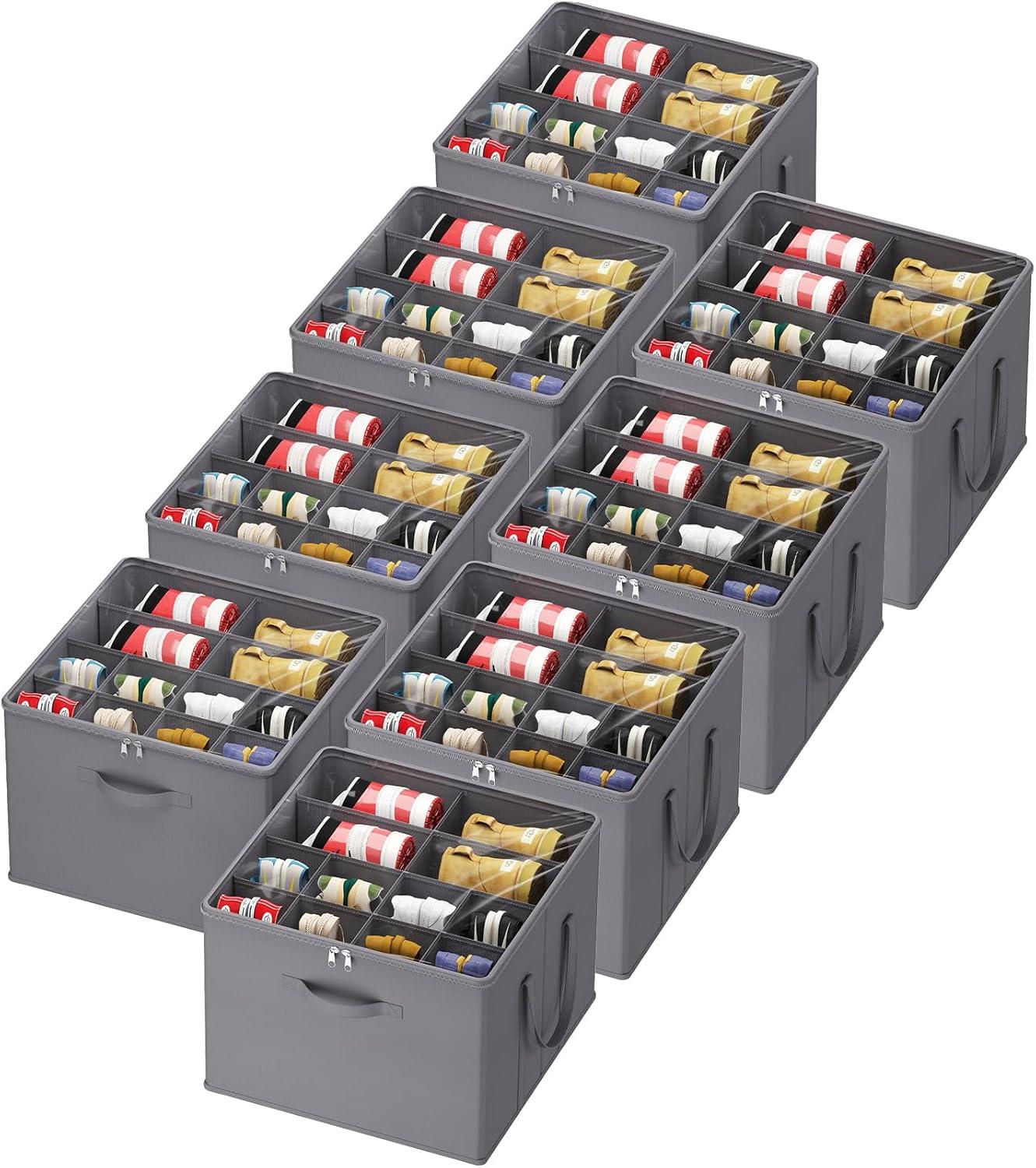 image:imageLifewit Shoe Storage Organizer for Closet Fabric Large Shoe Box Storage Containers with Clear Cover Foldable Bins for Boots Heels Sneakers Fits 2432 Pairs Each 1216 Pairs 2 Pack GrayGray