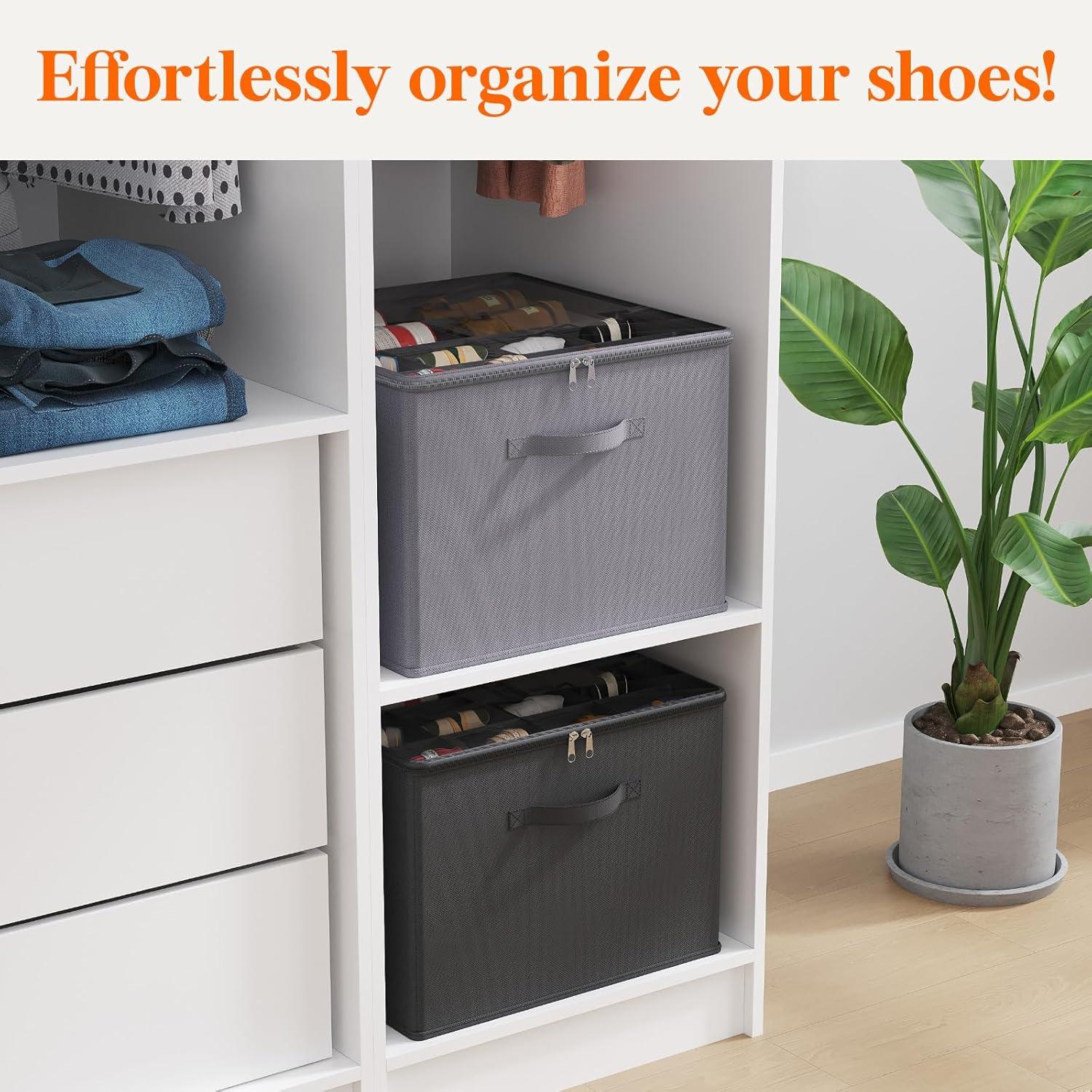 image:imageLifewit Shoe Storage Organizer for Closet Fabric Large Shoe Box Storage Containers with Clear Cover Foldable Bins for Boots Heels Sneakers Fits 2432 Pairs Each 1216 Pairs 2 Pack GrayGray