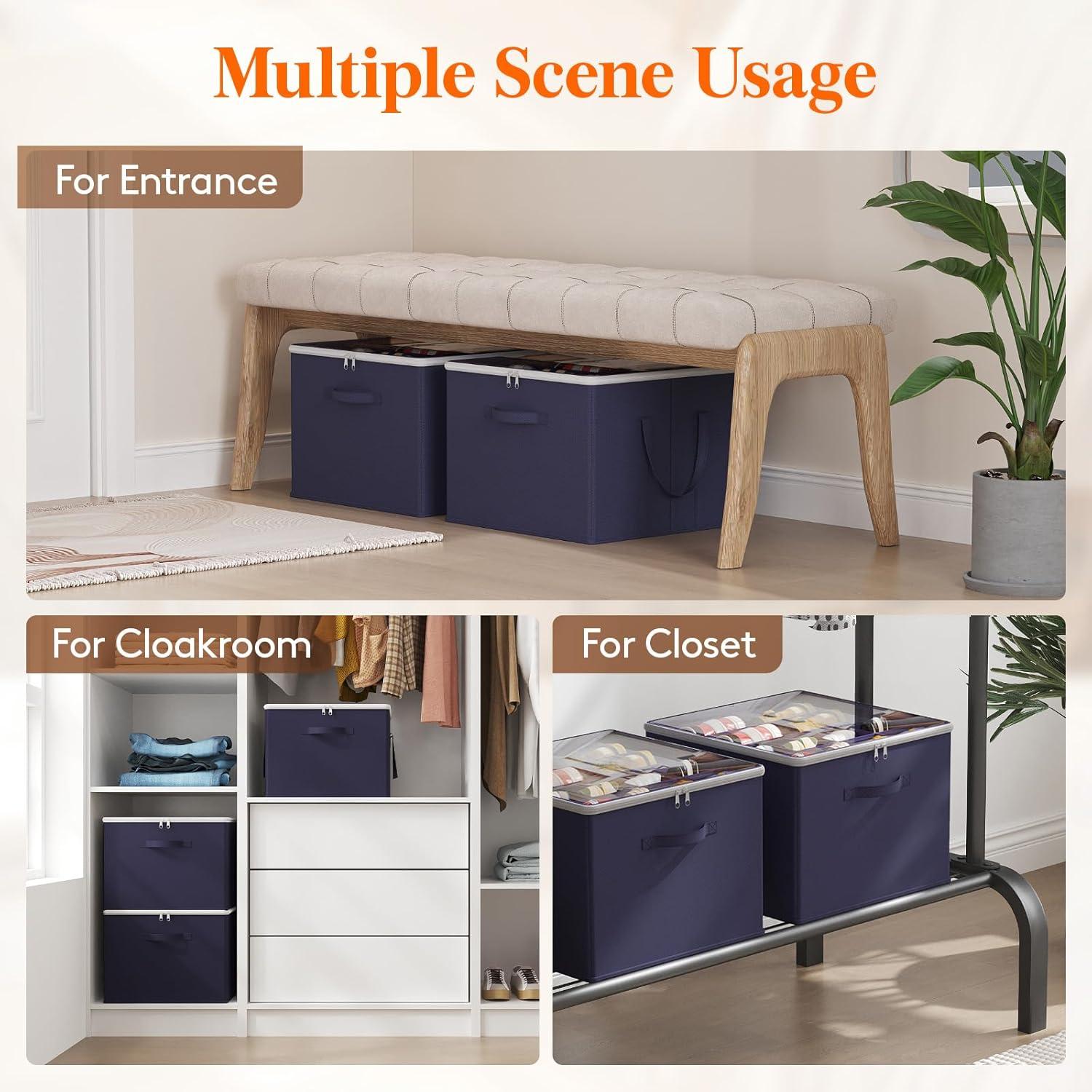 image:imageLifewit Shoe Storage Organizer for Closet Fabric Large Shoe Box Storage Containers with Clear Cover Foldable Bins for Boots Heels Sneakers Fits 2432 Pairs Each 1216 Pairs 2 Pack GrayBlue