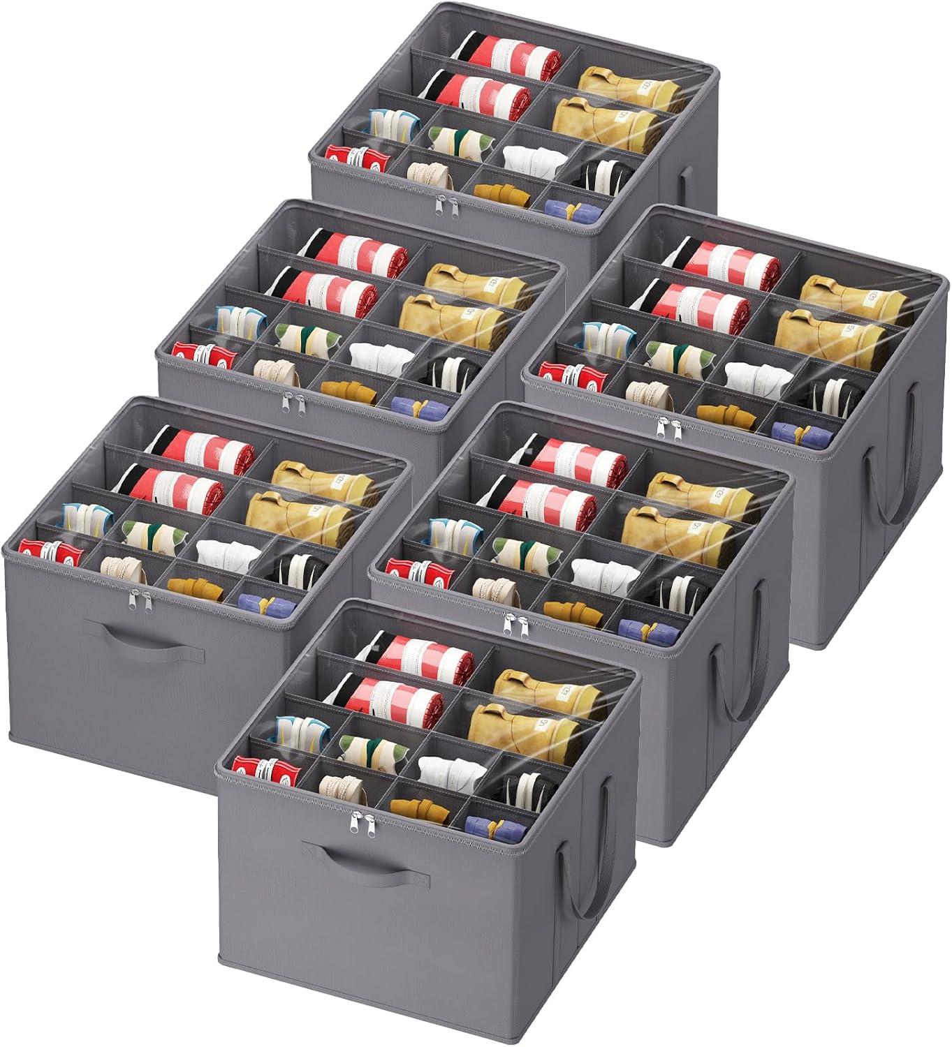 image:imageLifewit Shoe Storage Organizer for Closet Fabric Large Shoe Box Storage Containers with Clear Cover Foldable Bins for Boots Heels Sneakers Fits 2432 Pairs Each 1216 Pairs 2 Pack GrayGray