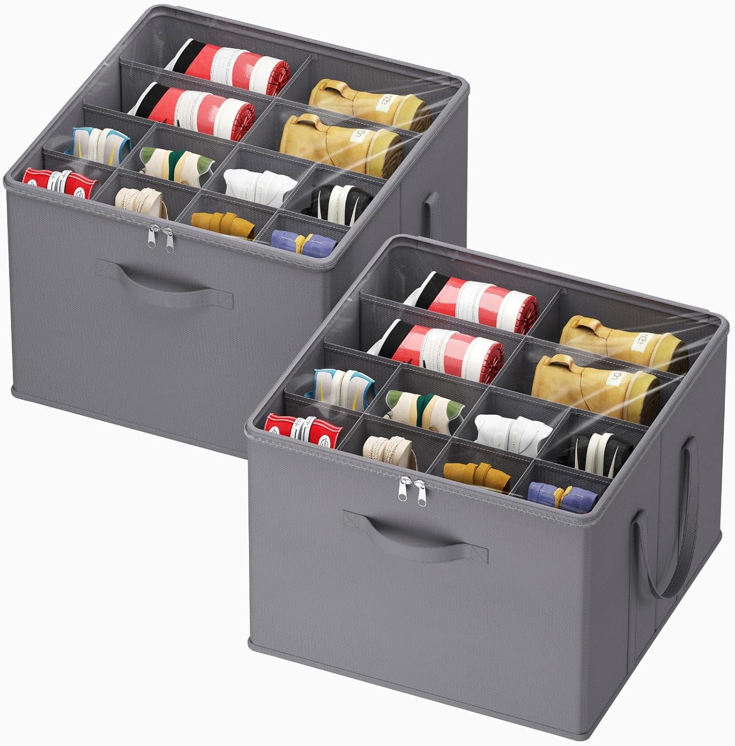 image:imageLifewit Shoe Storage Organizer for Closet Fabric Large Shoe Box Storage Containers with Clear Cover Foldable Bins for Boots Heels Sneakers Fits 2432 Pairs Each 1216 Pairs 2 Pack GrayGray