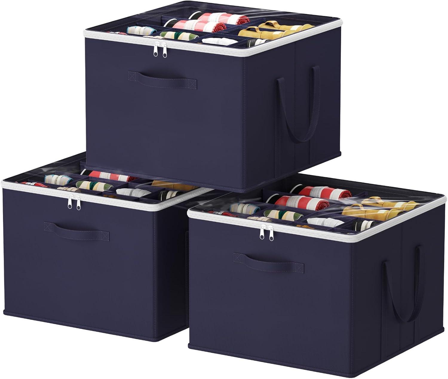 image:imageLifewit Shoe Storage Organizer for Closet Fabric Large Shoe Box Storage Containers with Clear Cover Foldable Bins for Boots Heels Sneakers Fits 2432 Pairs Each 1216 Pairs 2 Pack GrayBlue