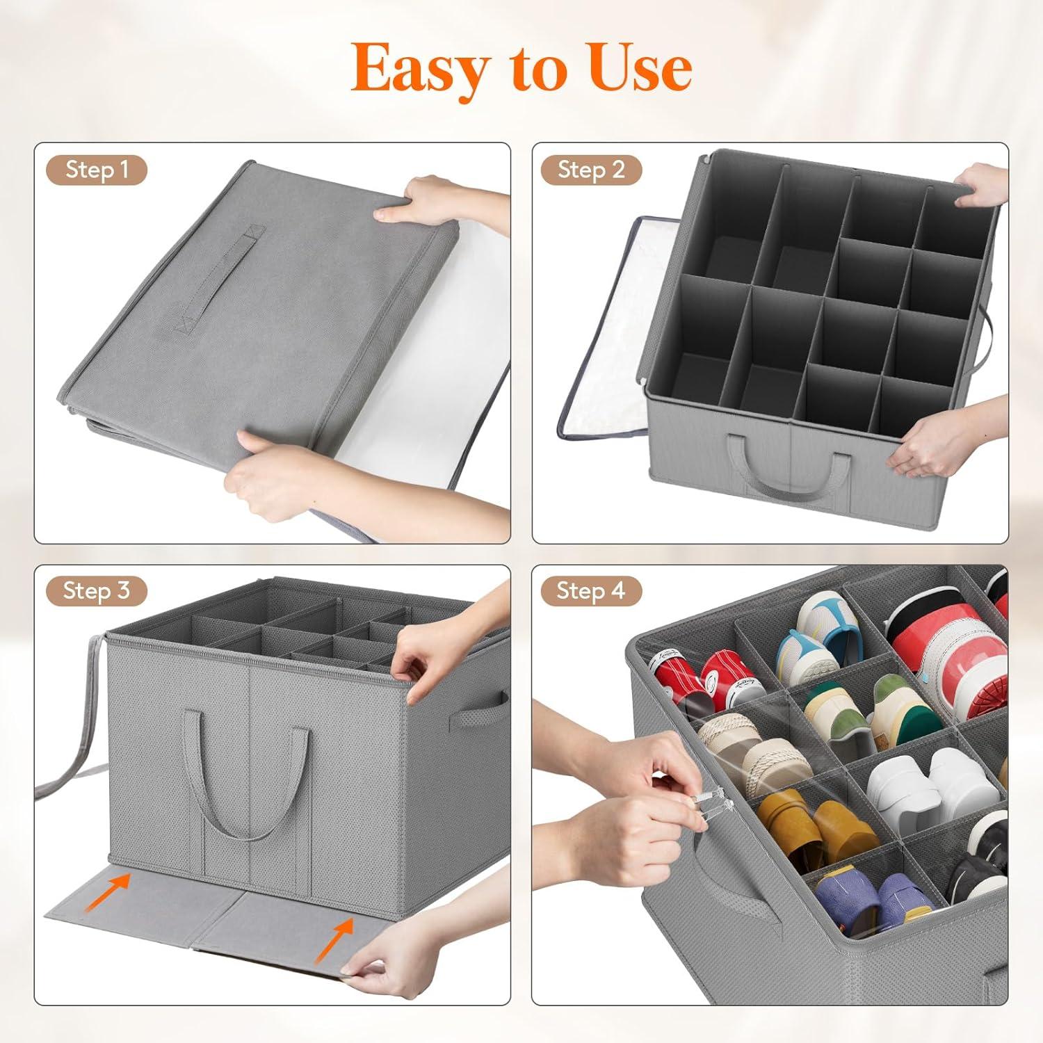 image:imageLifewit Shoe Storage Organizer for Closet Fabric Large Shoe Box Storage Containers with Clear Cover Foldable Bins for Boots Heels Sneakers Fits 2432 Pairs Each 1216 Pairs 2 Pack GrayLight Gray