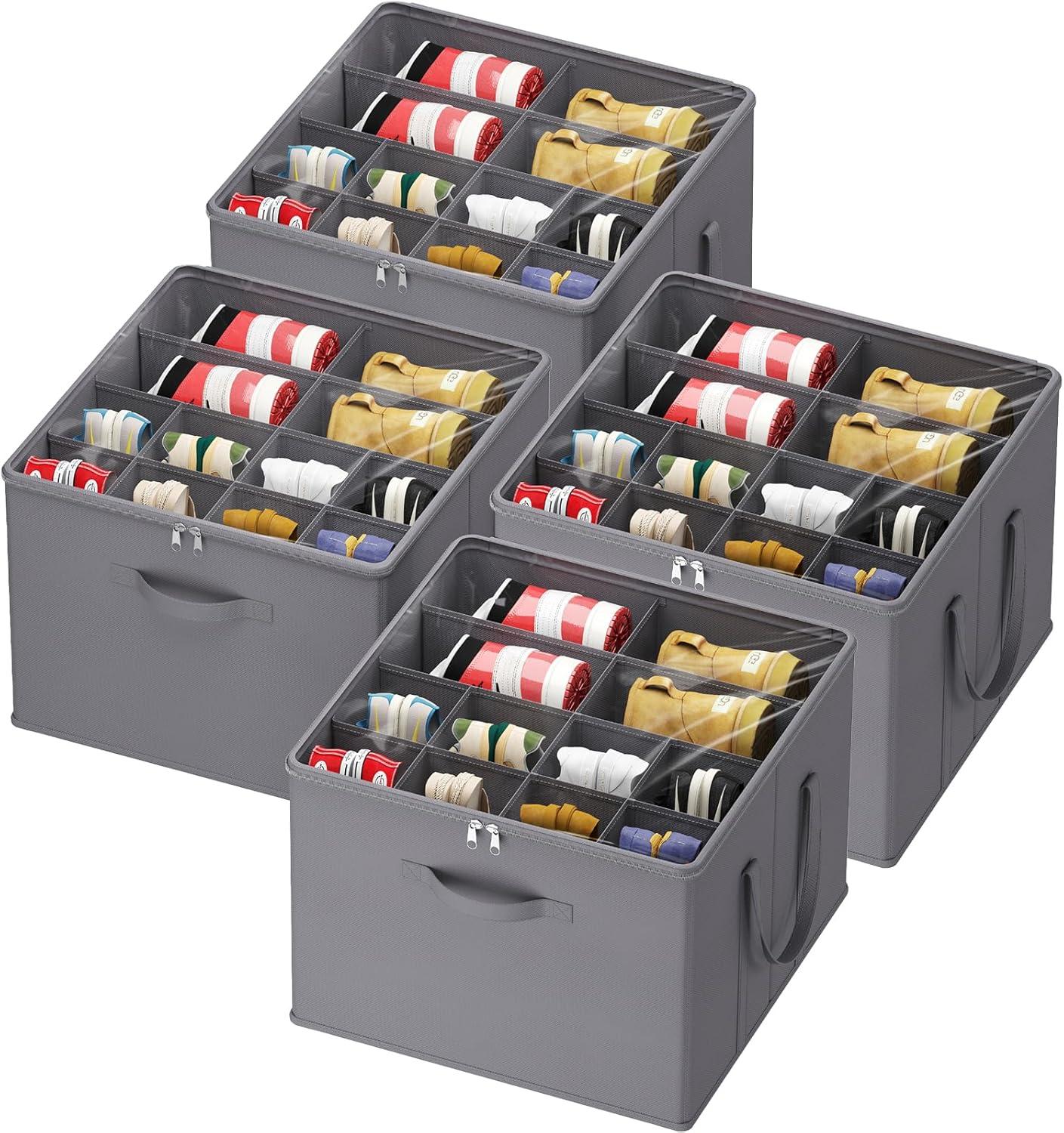 image:imageLifewit Shoe Storage Organizer for Closet Fabric Large Shoe Box Storage Containers with Clear Cover Foldable Bins for Boots Heels Sneakers Fits 2432 Pairs Each 1216 Pairs 2 Pack GrayGray