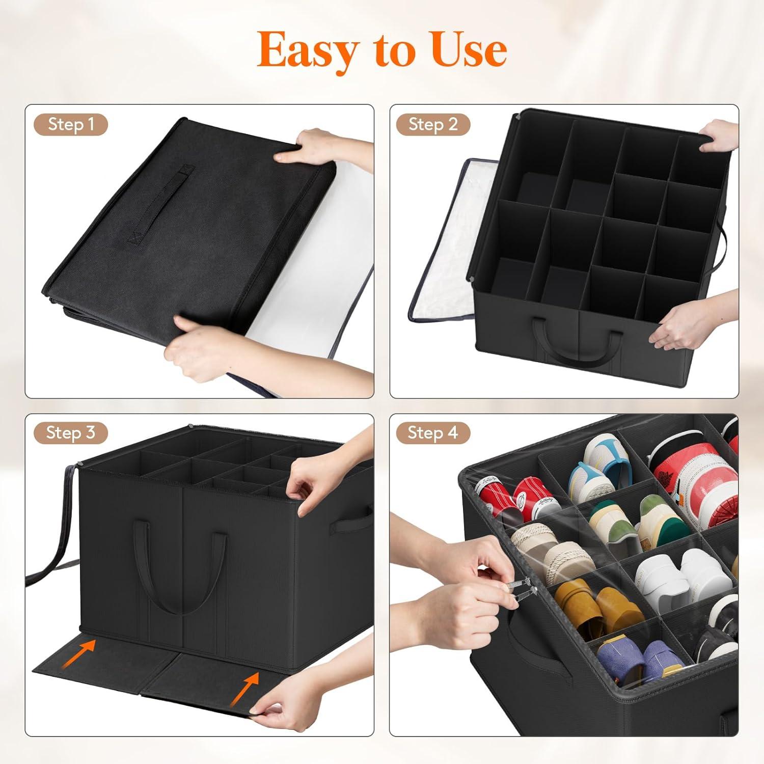 image:imageLifewit Shoe Storage Organizer for Closet Fabric Large Shoe Box Storage Containers with Clear Cover Foldable Bins for Boots Heels Sneakers Fits 2432 Pairs Each 1216 Pairs 2 Pack GrayBlack