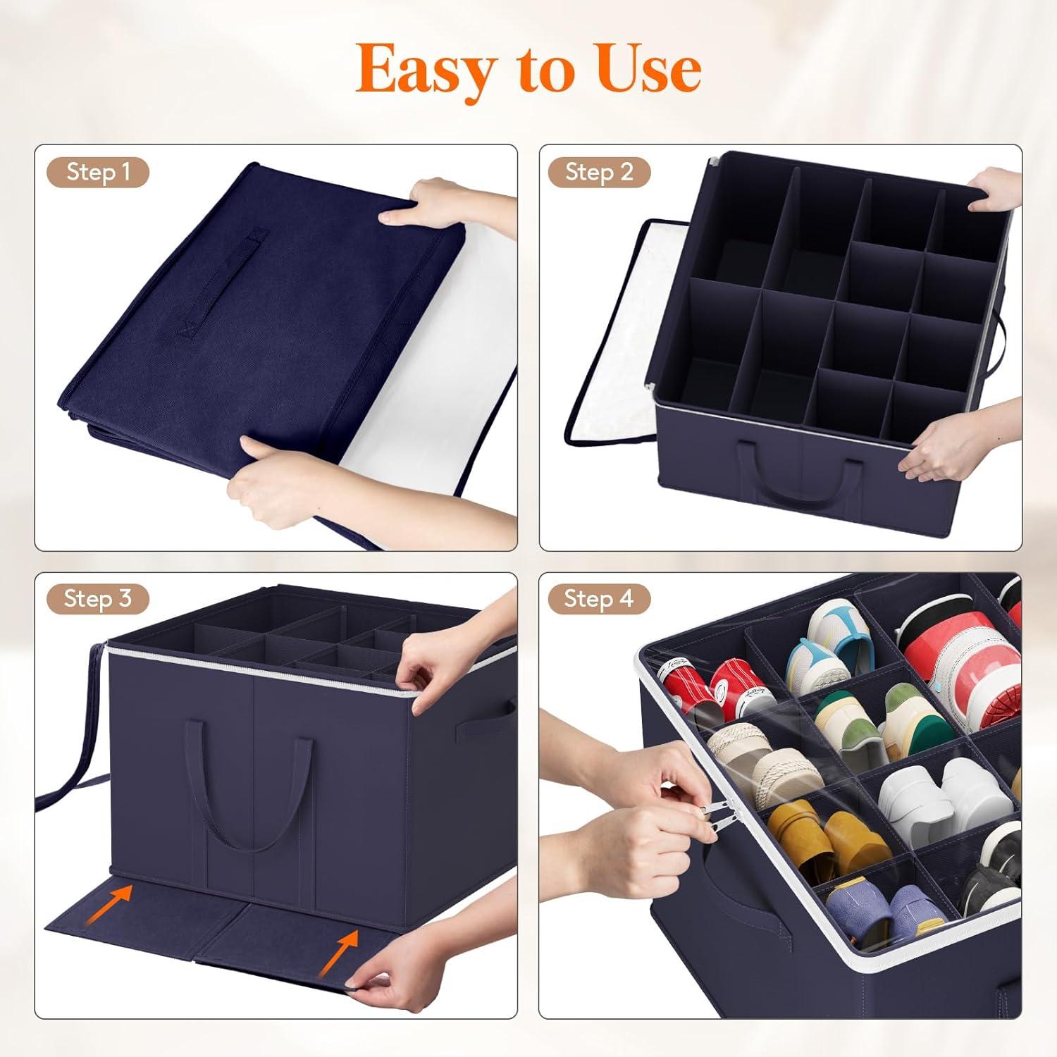 image:imageLifewit Shoe Storage Organizer for Closet Fabric Large Shoe Box Storage Containers with Clear Cover Foldable Bins for Boots Heels Sneakers Fits 2432 Pairs Each 1216 Pairs 2 Pack GrayBlue