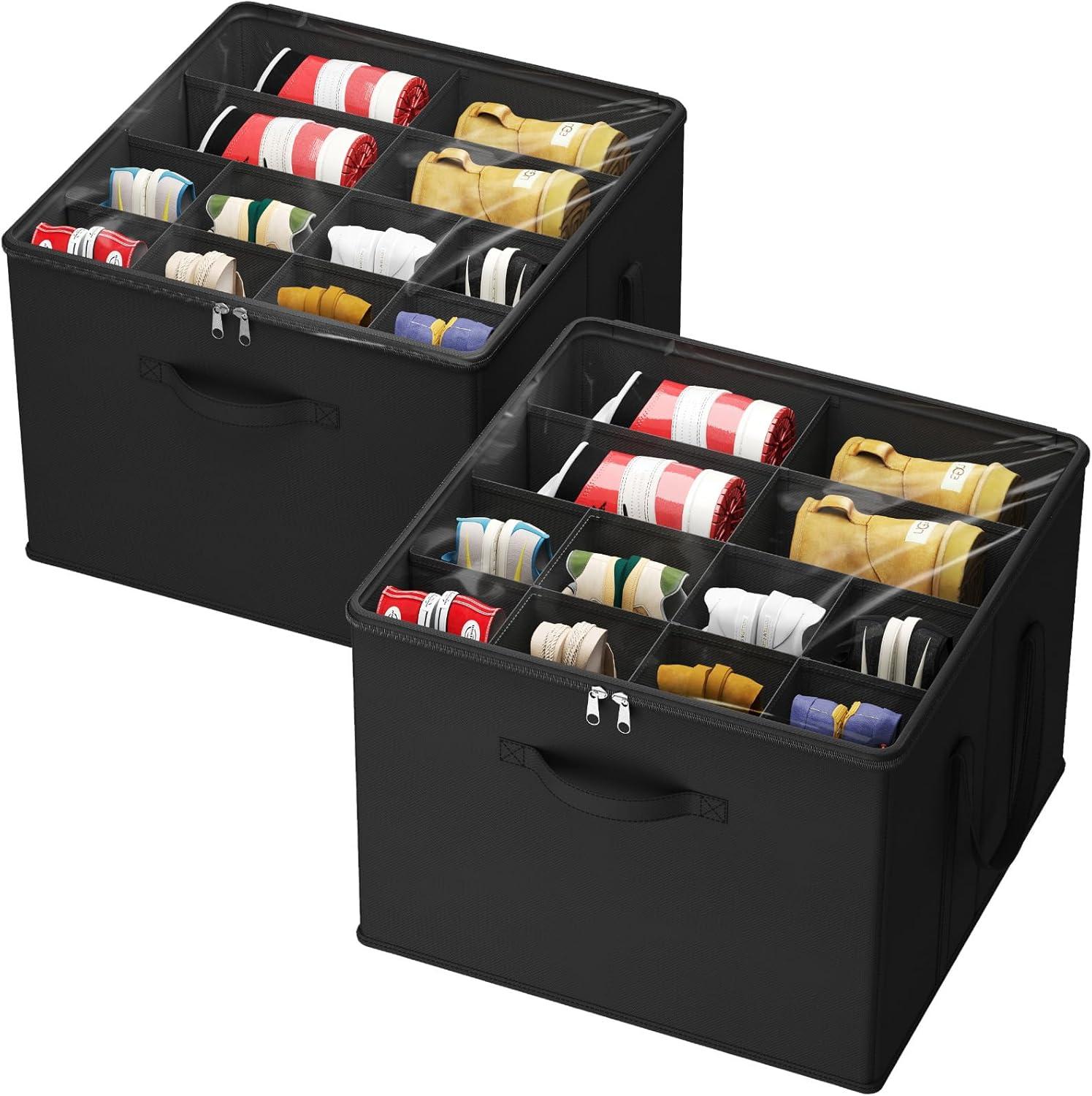 image:imageLifewit Shoe Storage Organizer for Closet Fabric Large Shoe Box Storage Containers with Clear Cover Foldable Bins for Boots Heels Sneakers Fits 2432 Pairs Each 1216 Pairs 2 Pack GrayBlack