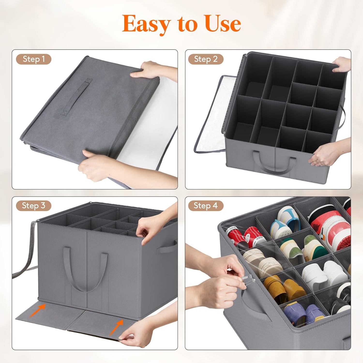 image:imageLifewit Shoe Storage Organizer for Closet Fabric Large Shoe Box Storage Containers with Clear Cover Foldable Bins for Boots Heels Sneakers Fits 2432 Pairs Each 1216 Pairs 2 Pack GrayGray