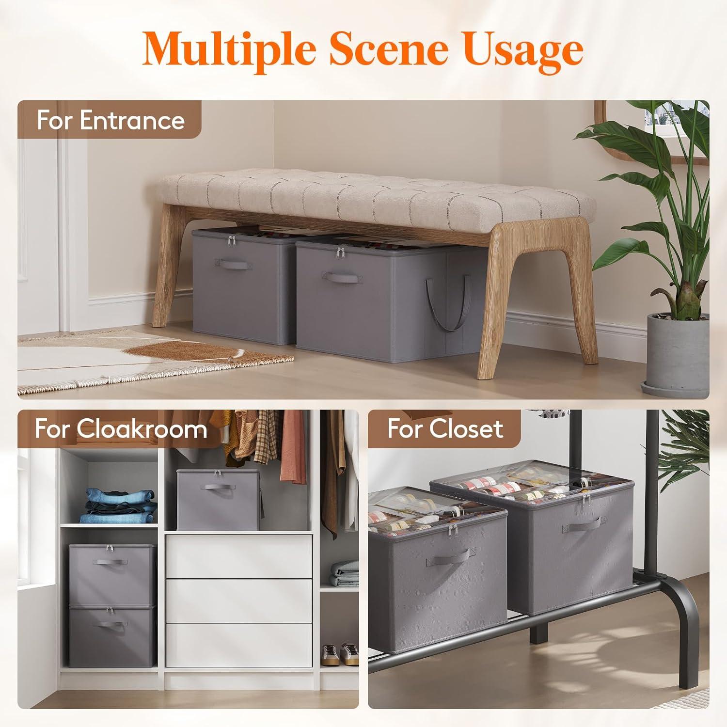 image:imageLifewit Shoe Storage Organizer for Closet Fabric Large Shoe Box Storage Containers with Clear Cover Foldable Bins for Boots Heels Sneakers Fits 2432 Pairs Each 1216 Pairs 2 Pack GrayGray