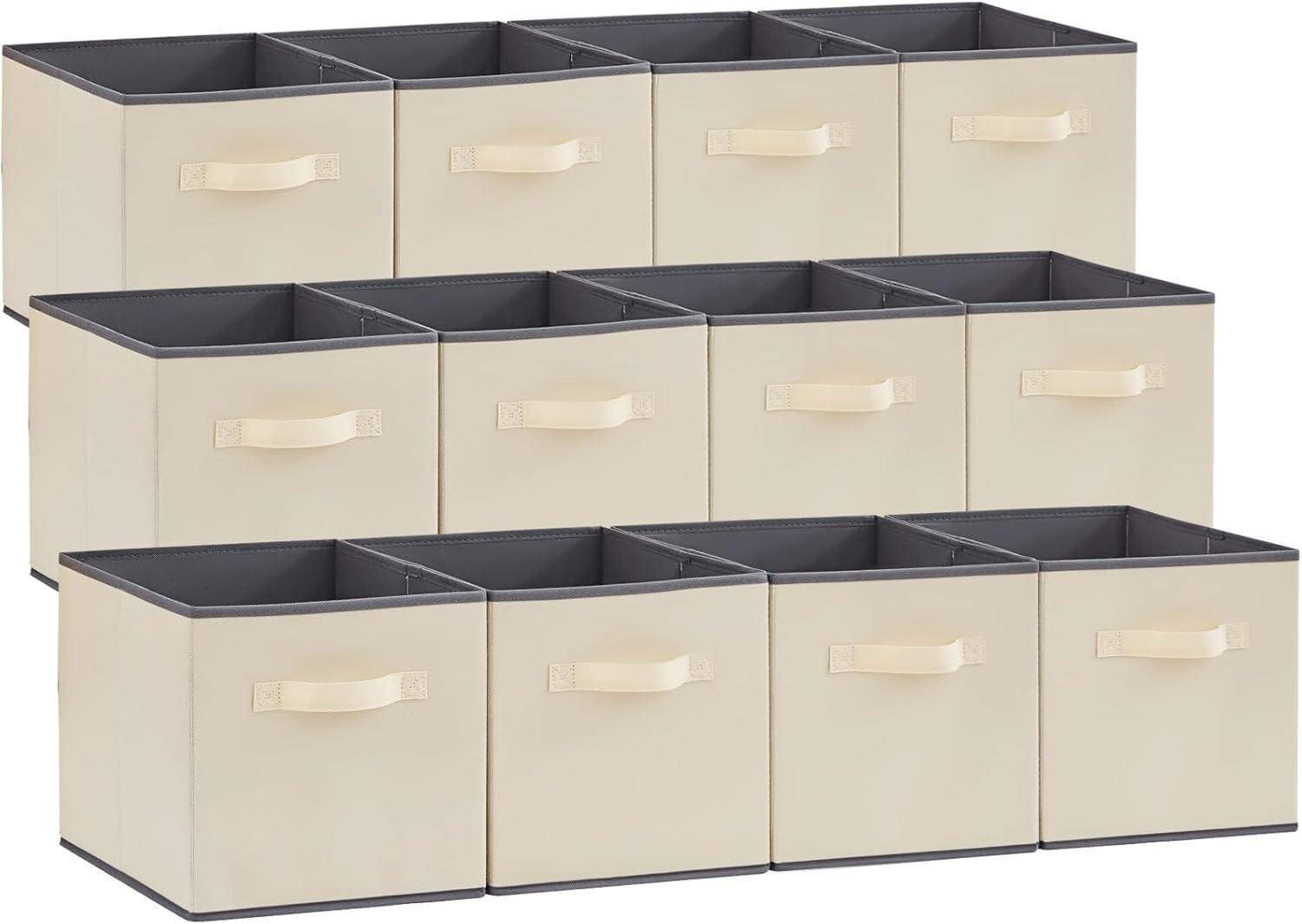 image:imageLifewit Storage Cubes Foldable Decorative Fabric Storage Baskets for Organizing Home Organizers with Handles for Shelves Closet 11 Inch Bins 18L Gray 12 PacksBeige