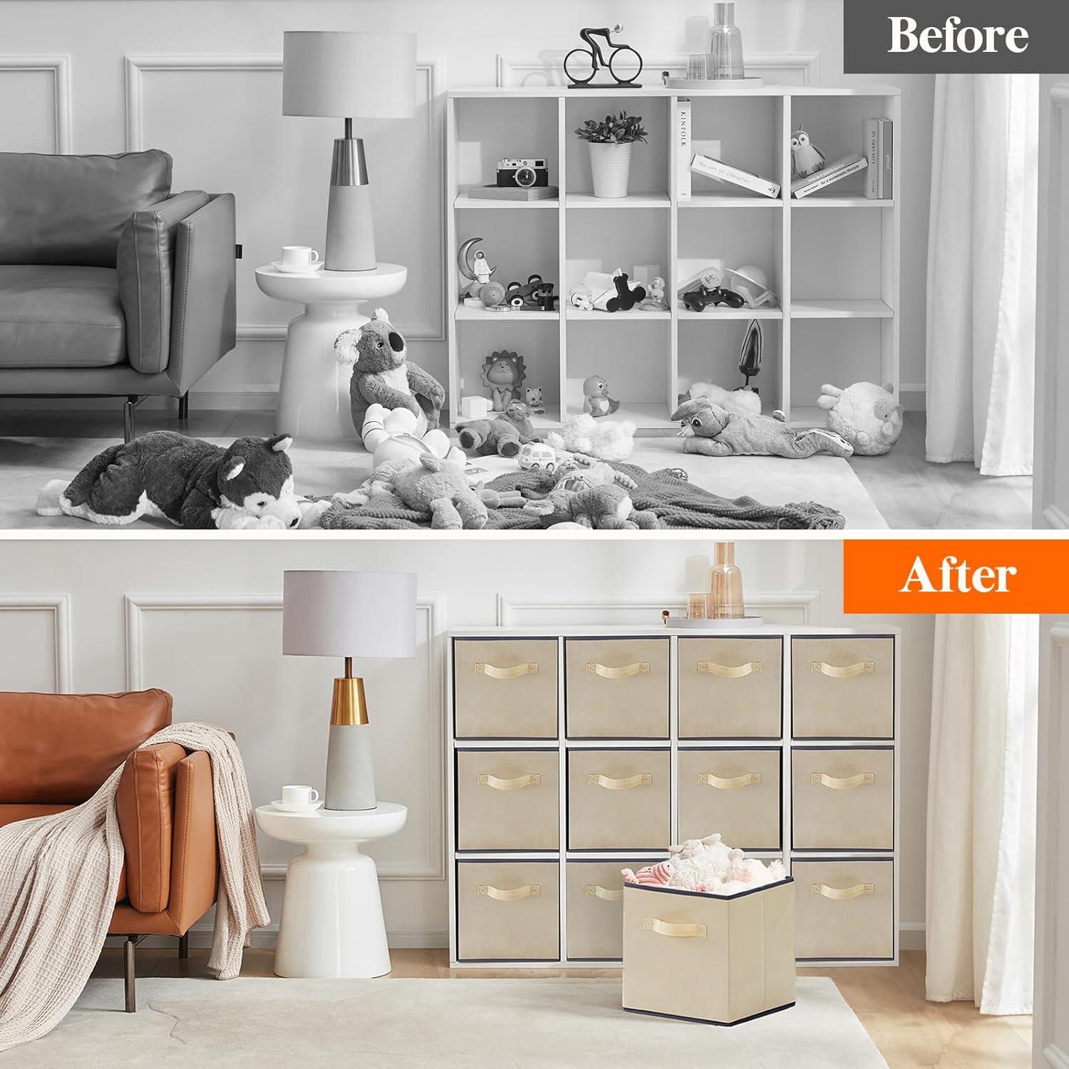 image:imageLifewit Storage Cubes Foldable Decorative Fabric Storage Baskets for Organizing Home Organizers with Handles for Shelves Closet 11 Inch Bins 18L Gray 12 PacksBeige