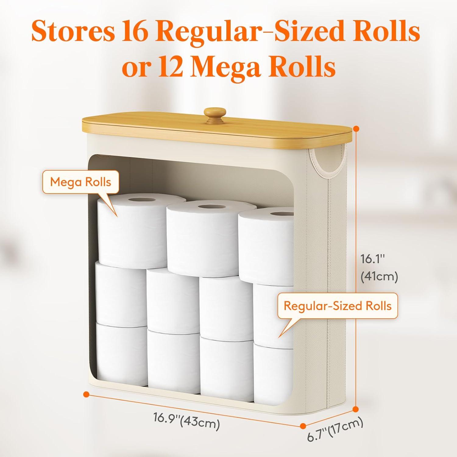 image:imageLifewit Toilet Paper Storage Holder for 12 to 16 Rolls Free Standing Toilet Paper Basket Stand with Bamboo Lid Collapsible Fabric Bathroom Organizer Box for Mega Rolls 30L Extra Large WhiteWhite