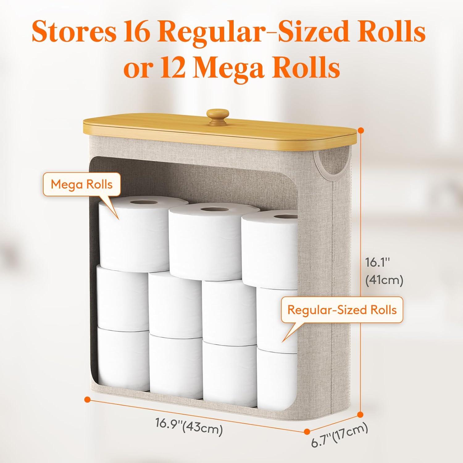 image:imageLifewit Toilet Paper Storage Holder for 12 to 16 Rolls Free Standing Toilet Paper Basket Stand with Bamboo Lid Collapsible Fabric Bathroom Organizer Box for Mega Rolls 30L Extra Large WhiteBeige