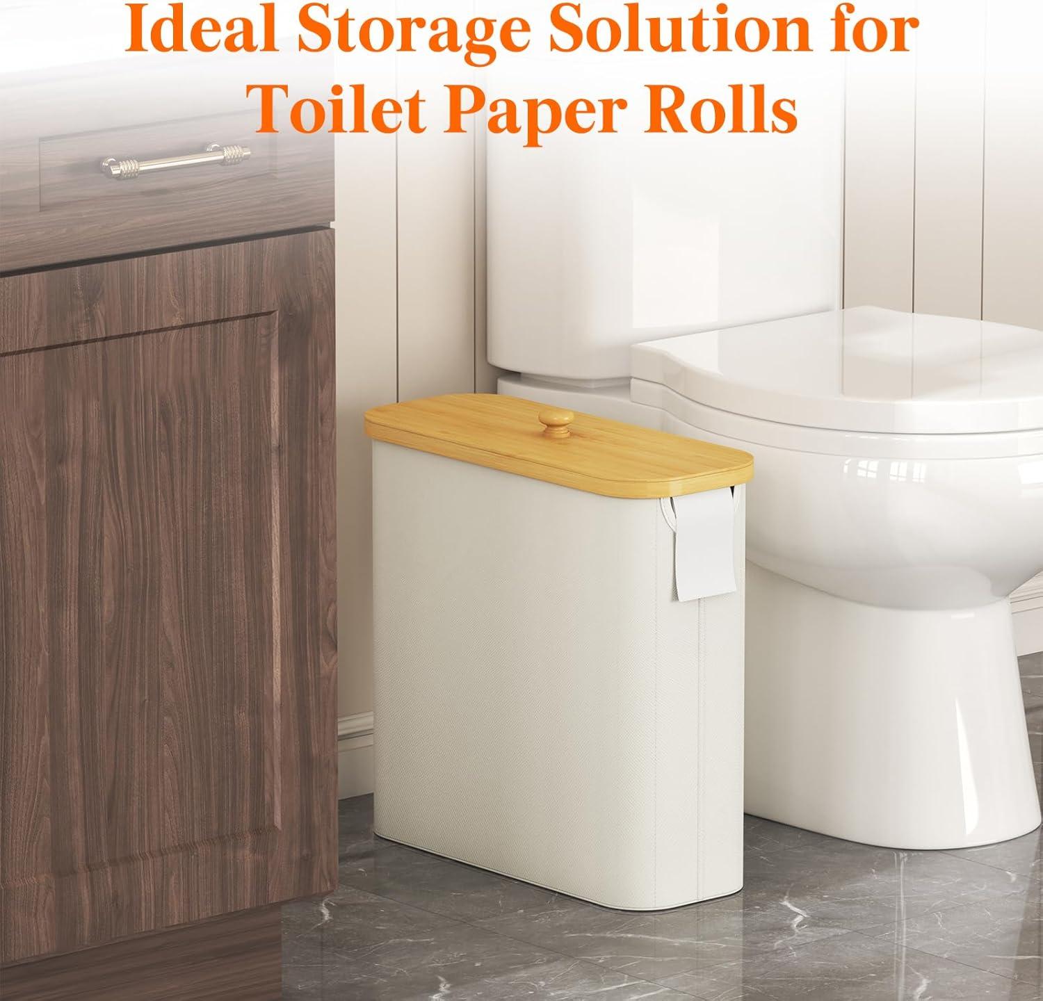 image:imageLifewit Toilet Paper Storage Holder for 12 to 16 Rolls Free Standing Toilet Paper Basket Stand with Bamboo Lid Collapsible Fabric Bathroom Organizer Box for Mega Rolls 30L Extra Large WhiteWhite