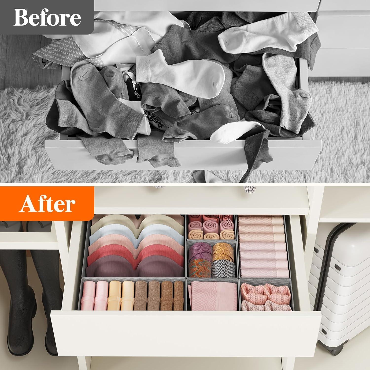 image:imageLifewit Underwear Drawer Organizer for Closet 12 Pack 3 Sizes Dresser Organizer Dividers Deep Fabric Foldable Drawer Storage Organizer Bins for Clothes Sock Bra Lingerie UndiesLight Gray