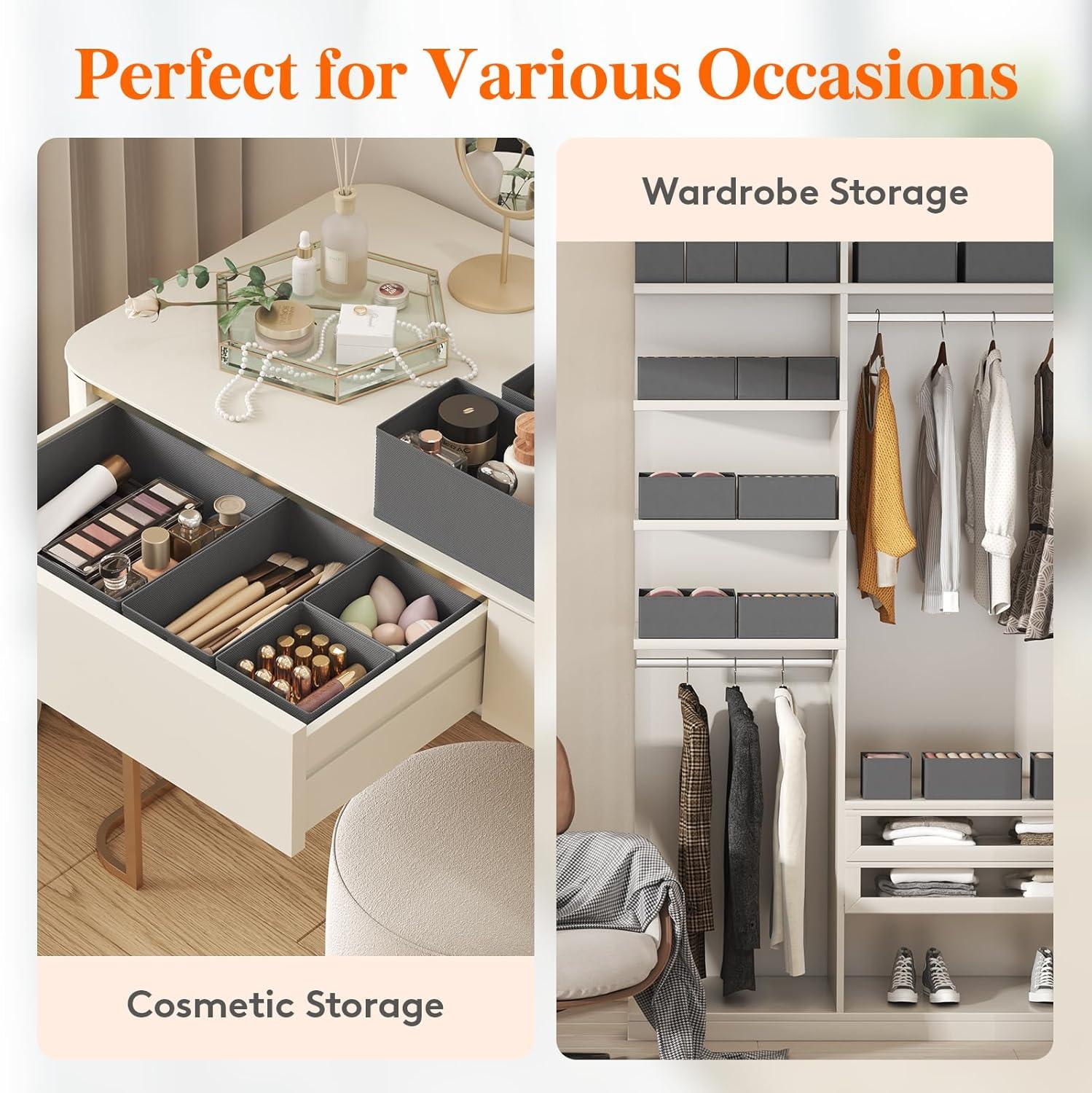 image:imageLifewit Underwear Drawer Organizer for Closet 12 Pack 3 Sizes Dresser Organizer Dividers Deep Fabric Foldable Drawer Storage Organizer Bins for Clothes Sock Bra Lingerie UndiesGray