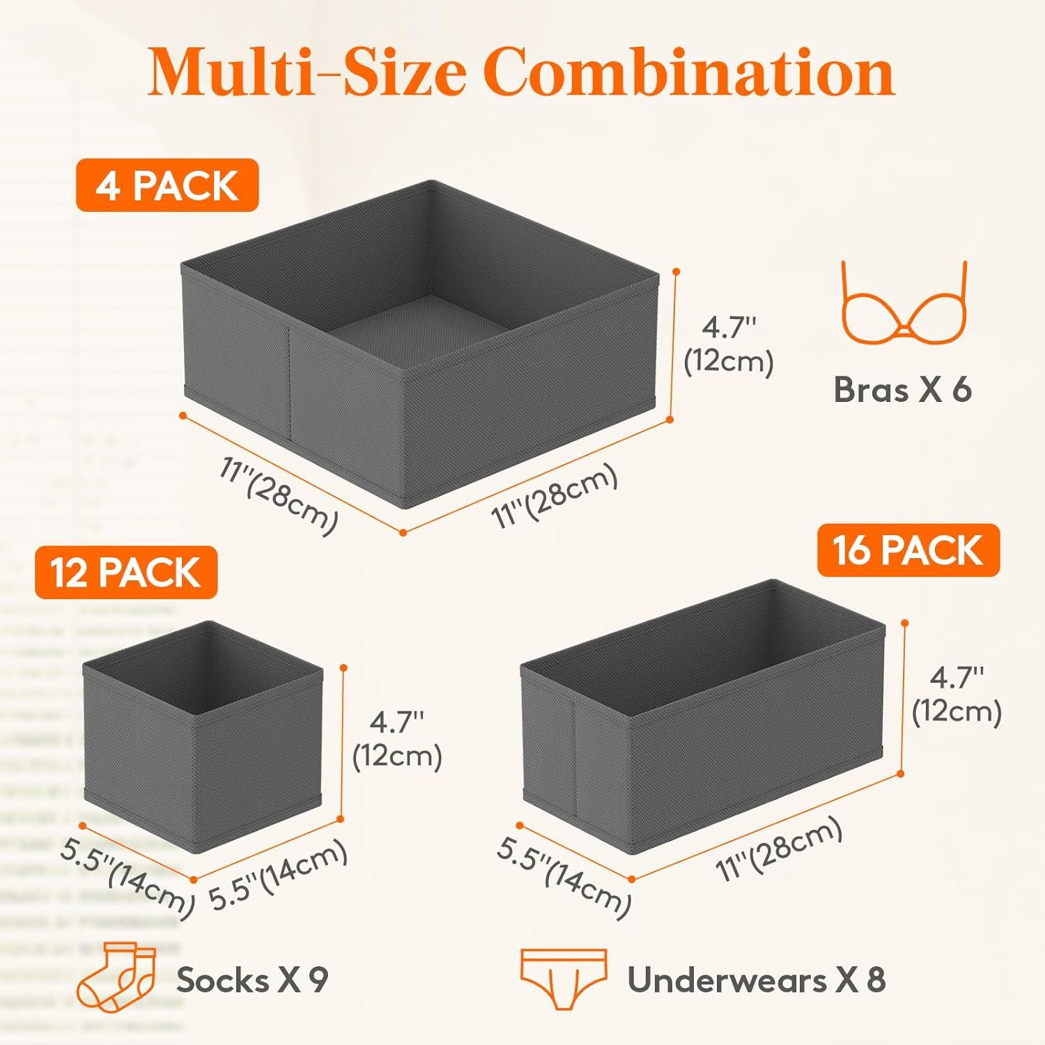 image:imageLifewit Underwear Drawer Organizer for Closet 12 Pack 3 Sizes Dresser Organizer Dividers Deep Fabric Foldable Drawer Storage Organizer Bins for Clothes Sock Bra Lingerie UndiesGray