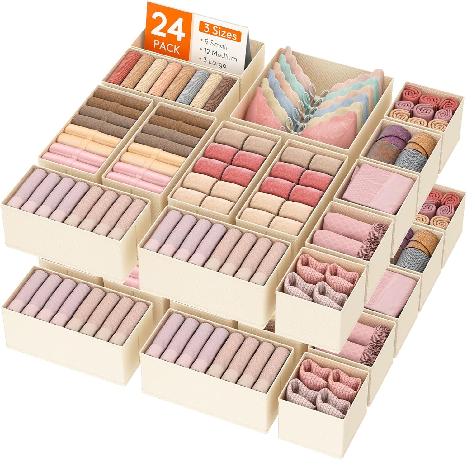 image:imageLifewit Underwear Drawer Organizer for Closet 12 Pack 3 Sizes Dresser Organizer Dividers Deep Fabric Foldable Drawer Storage Organizer Bins for Clothes Sock Bra Lingerie UndiesKhaki