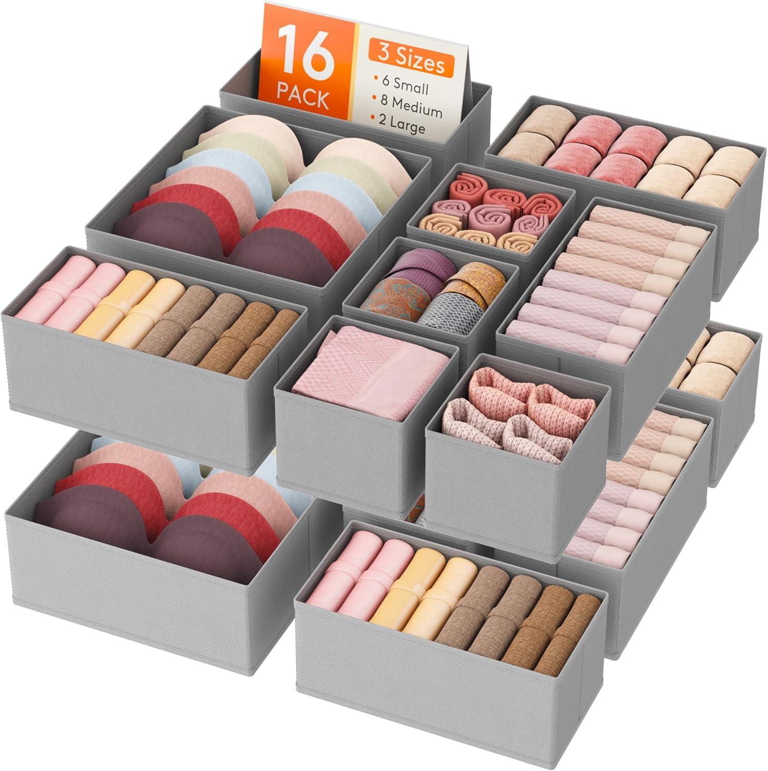 image:imageLifewit Underwear Drawer Organizer for Closet 12 Pack 3 Sizes Dresser Organizer Dividers Deep Fabric Foldable Drawer Storage Organizer Bins for Clothes Sock Bra Lingerie UndiesLight Gray