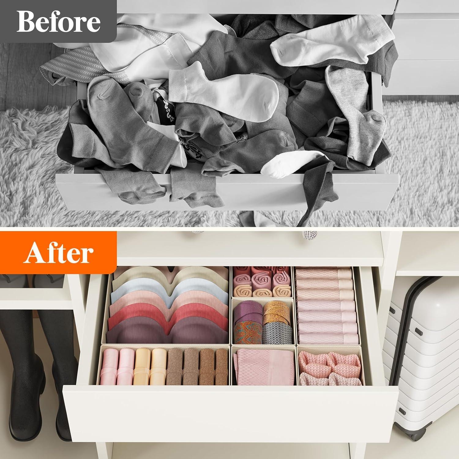 image:imageLifewit Underwear Drawer Organizer for Closet 12 Pack 3 Sizes Dresser Organizer Dividers Deep Fabric Foldable Drawer Storage Organizer Bins for Clothes Sock Bra Lingerie UndiesKhaki