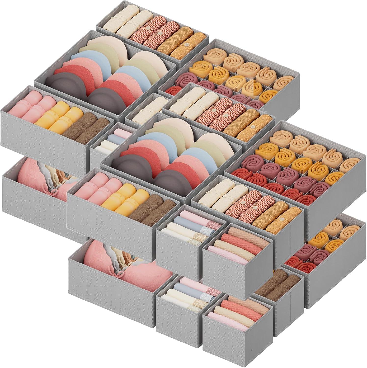 image:imageLifewit Underwear Drawer Organizer for Closet 12 Pack 3 Sizes Dresser Organizer Dividers Deep Fabric Foldable Drawer Storage Organizer Bins for Clothes Sock Bra Lingerie UndiesLight Gray
