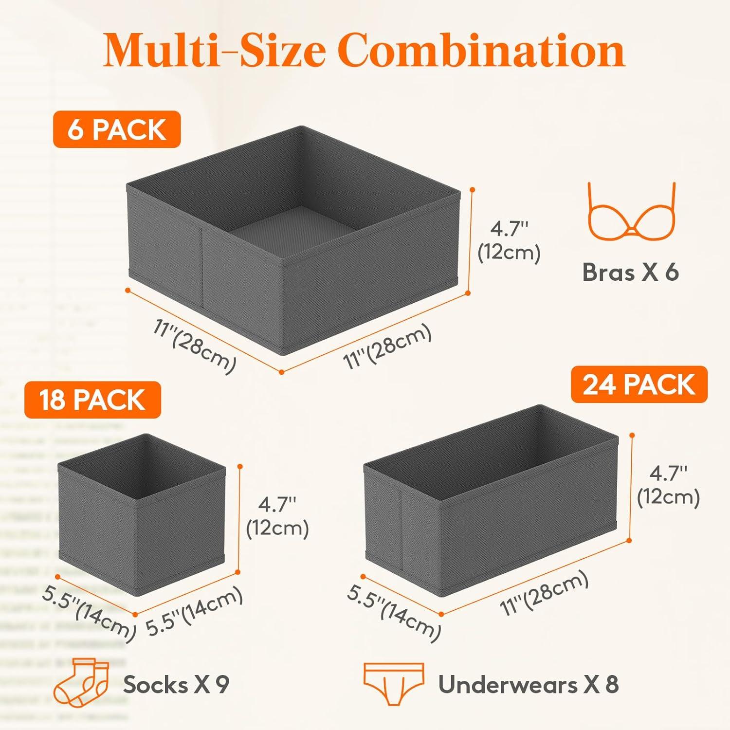 image:imageLifewit Underwear Drawer Organizer for Closet 12 Pack 3 Sizes Dresser Organizer Dividers Deep Fabric Foldable Drawer Storage Organizer Bins for Clothes Sock Bra Lingerie UndiesGray