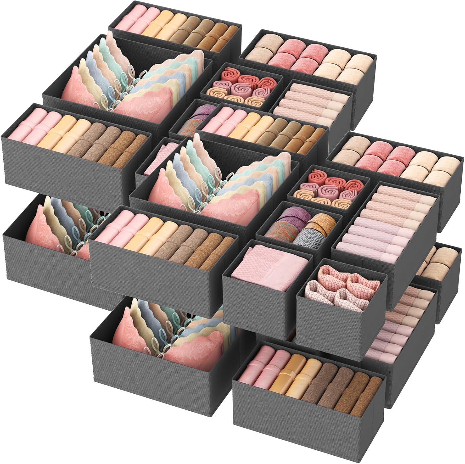 image:imageLifewit Underwear Drawer Organizer for Closet 12 Pack 3 Sizes Dresser Organizer Dividers Deep Fabric Foldable Drawer Storage Organizer Bins for Clothes Sock Bra Lingerie UndiesGray