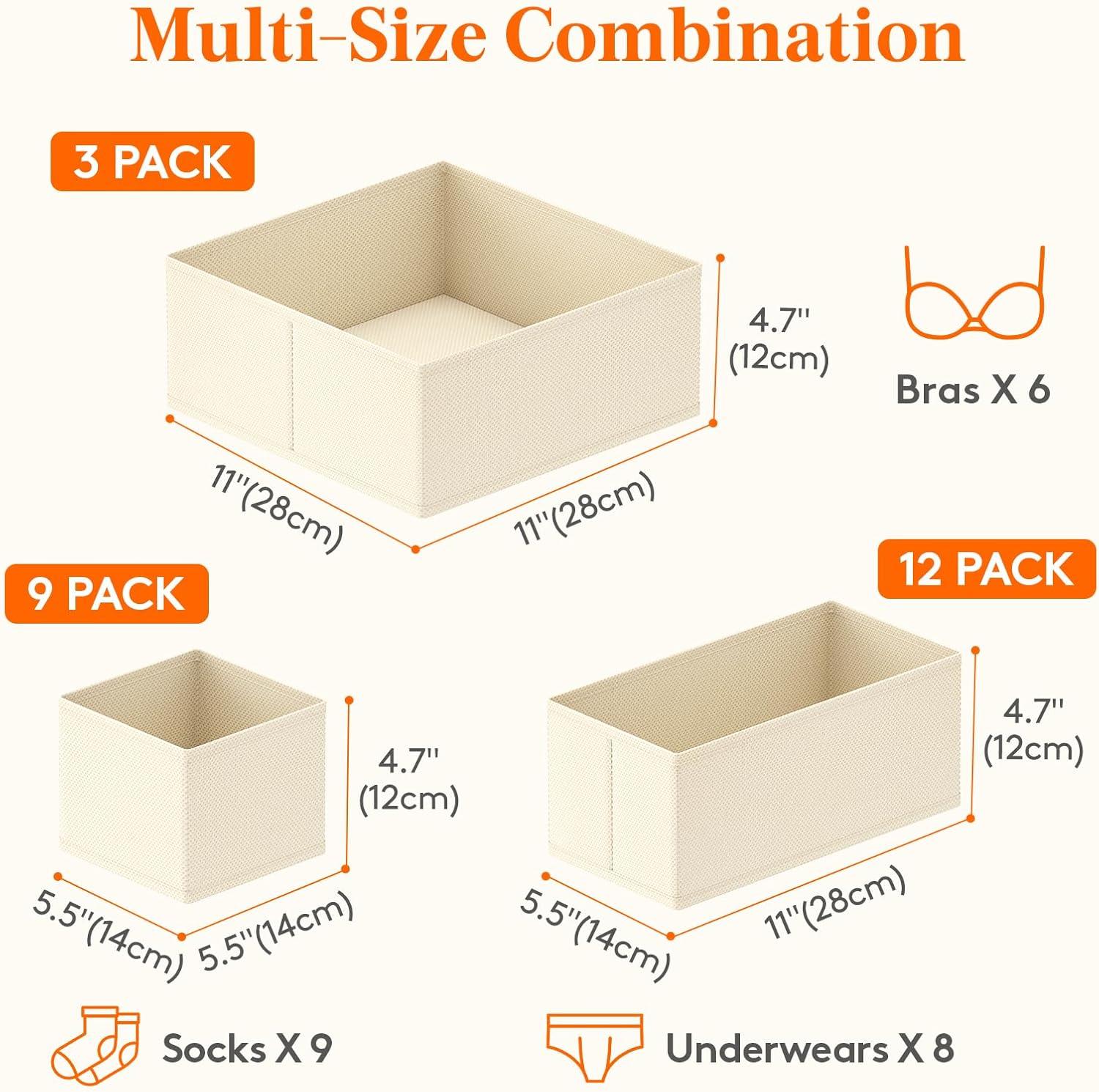 image:imageLifewit Underwear Drawer Organizer for Closet 12 Pack 3 Sizes Dresser Organizer Dividers Deep Fabric Foldable Drawer Storage Organizer Bins for Clothes Sock Bra Lingerie UndiesKhaki