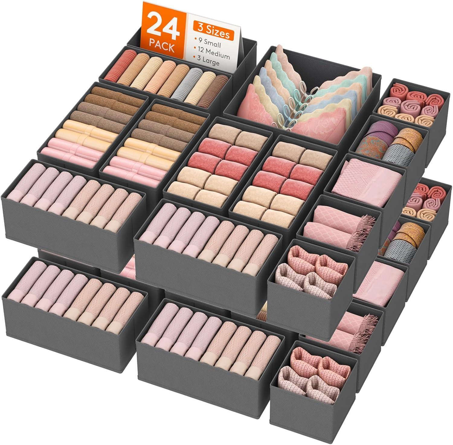 image:imageLifewit Underwear Drawer Organizer for Closet 12 Pack 3 Sizes Dresser Organizer Dividers Deep Fabric Foldable Drawer Storage Organizer Bins for Clothes Sock Bra Lingerie UndiesGray