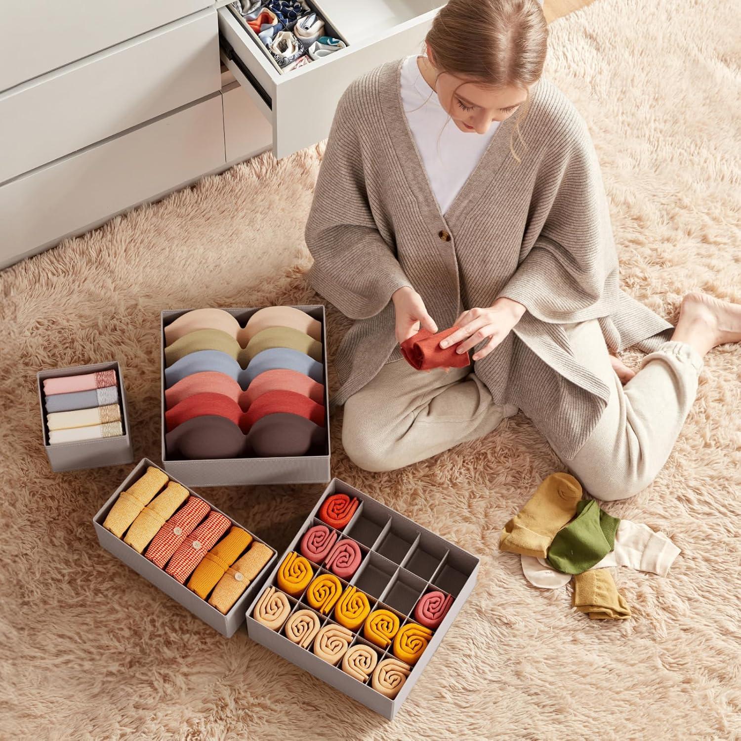 image:imageLifewit Underwear Drawer Organizer for Closet 12 Pack 3 Sizes Dresser Organizer Dividers Deep Fabric Foldable Drawer Storage Organizer Bins for Clothes Sock Bra Lingerie UndiesLight Gray