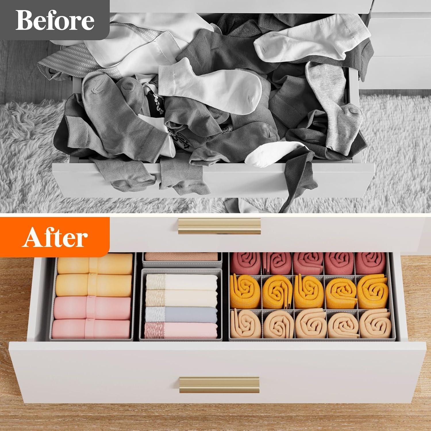 image:imageLifewit Underwear Drawer Organizer for Closet 12 Pack 3 Sizes Dresser Organizer Dividers Deep Fabric Foldable Drawer Storage Organizer Bins for Clothes Sock Bra Lingerie UndiesDove Gray