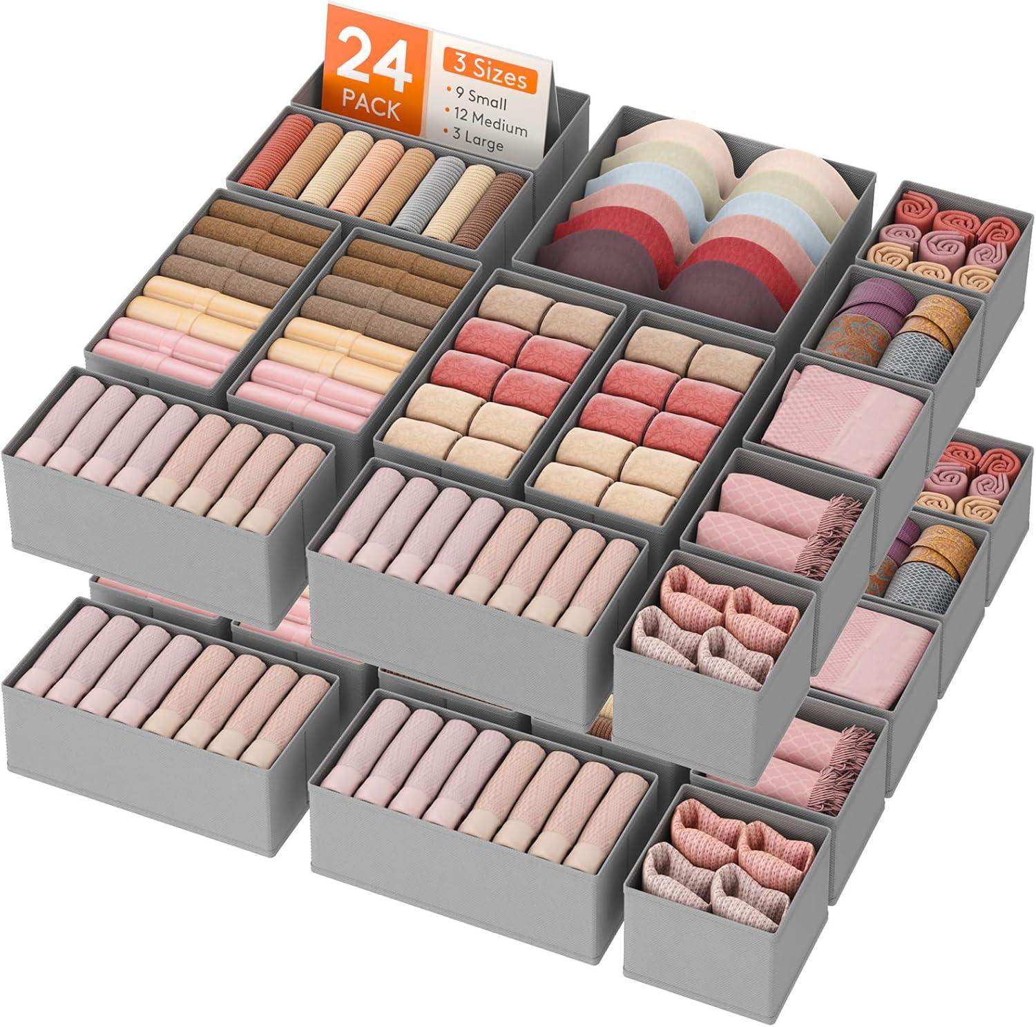 image:imageLifewit Underwear Drawer Organizer for Closet 12 Pack 3 Sizes Dresser Organizer Dividers Deep Fabric Foldable Drawer Storage Organizer Bins for Clothes Sock Bra Lingerie UndiesLight Gray