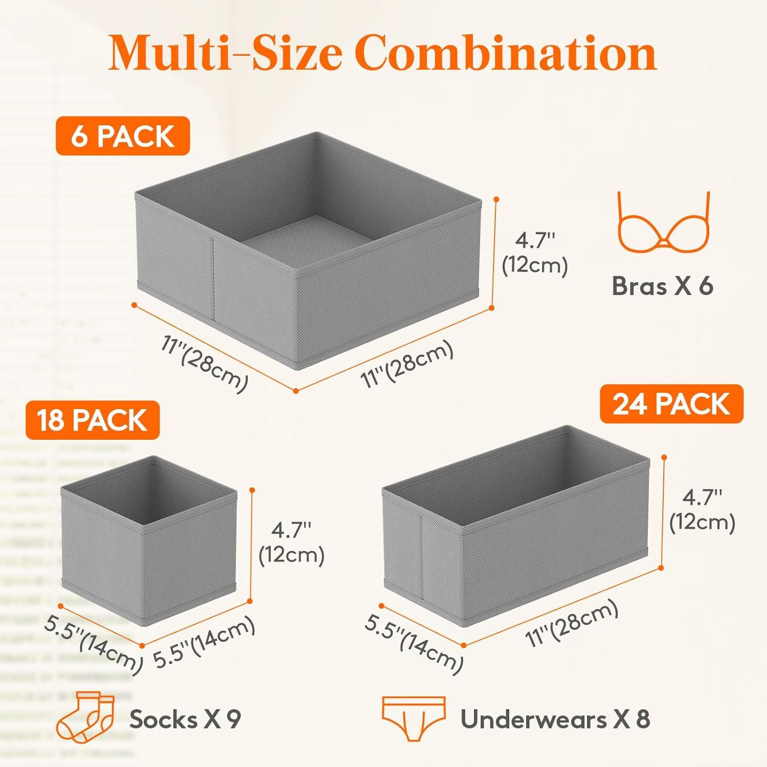 image:imageLifewit Underwear Drawer Organizer for Closet 12 Pack 3 Sizes Dresser Organizer Dividers Deep Fabric Foldable Drawer Storage Organizer Bins for Clothes Sock Bra Lingerie UndiesLight Gray